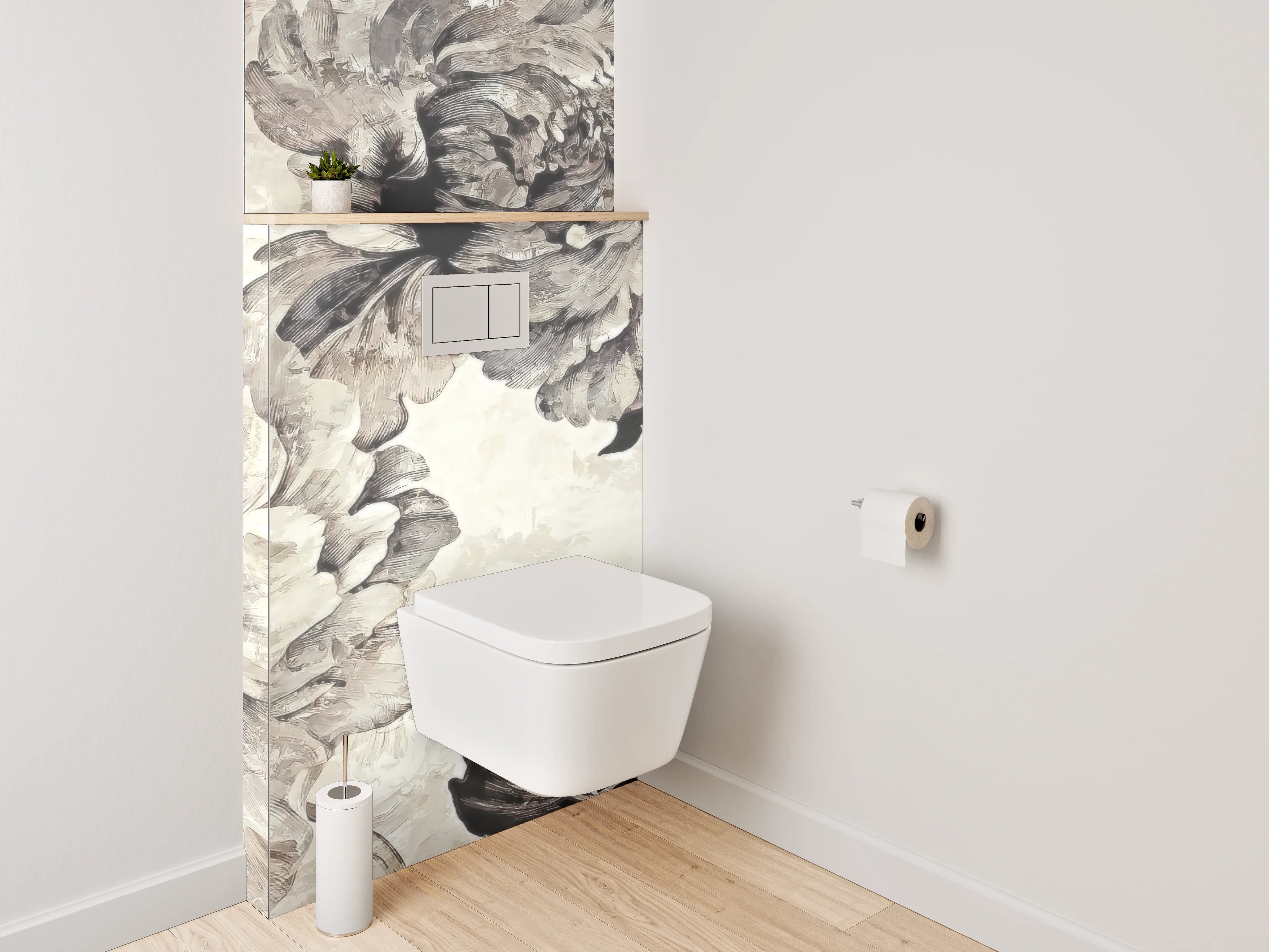 WC-Rückwand - Vintage Blumen Aquarell Schwarz-Weiß Look