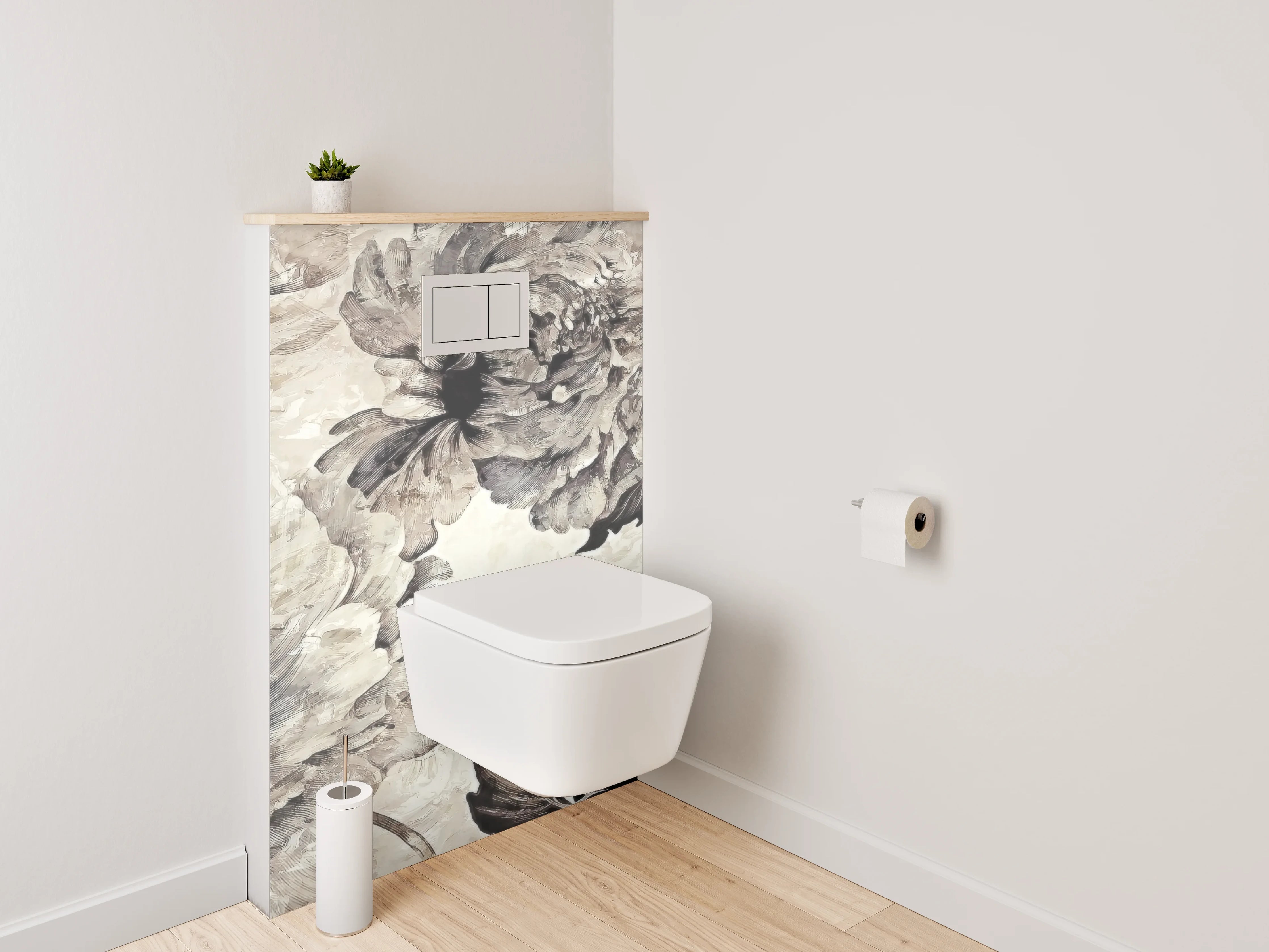 WC-Rückwand - Vintage Blumen Aquarell Schwarz-Weiß Look