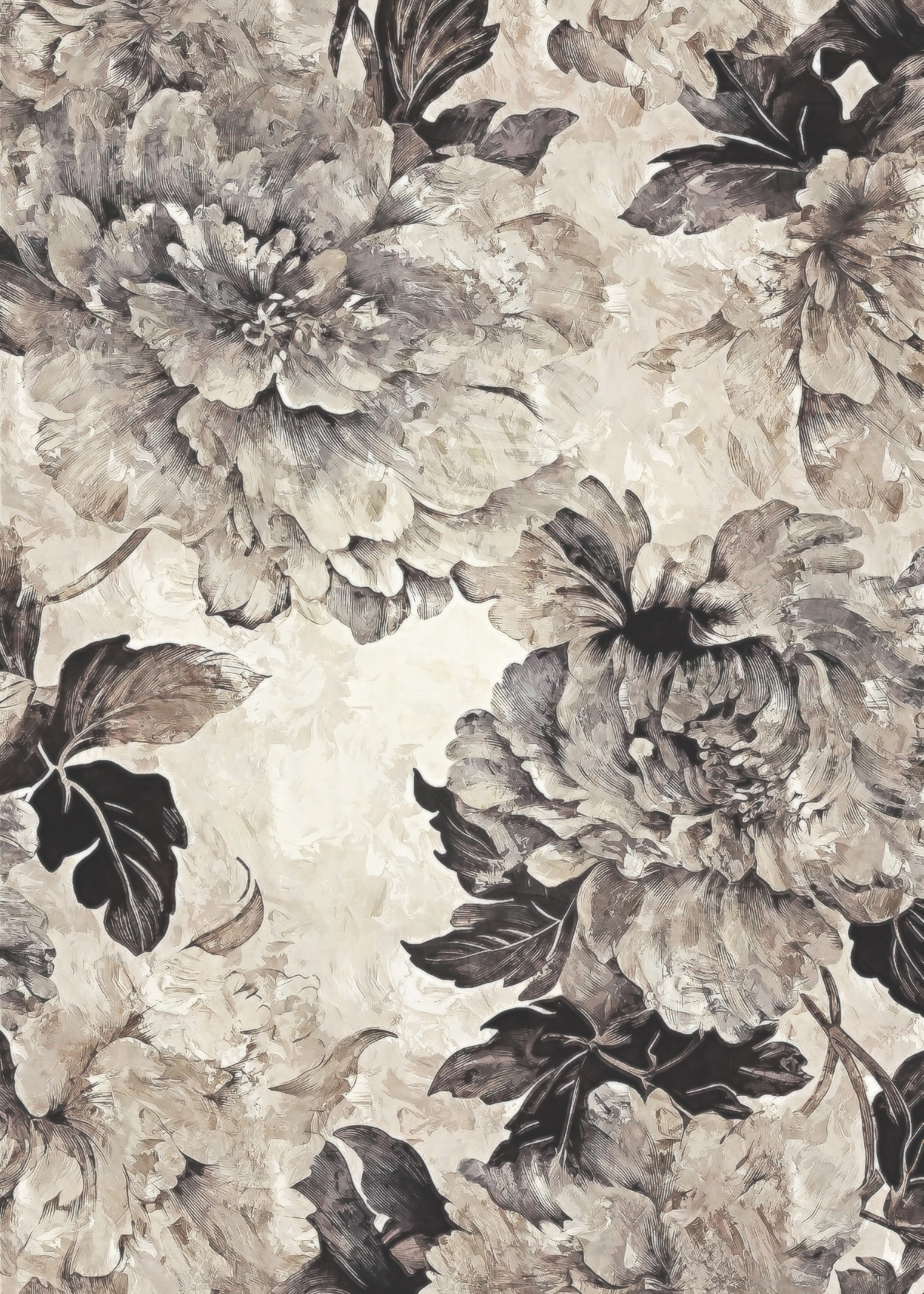 WC-Rückwand-Vintage Blumen Aquarell in Grau-Beige