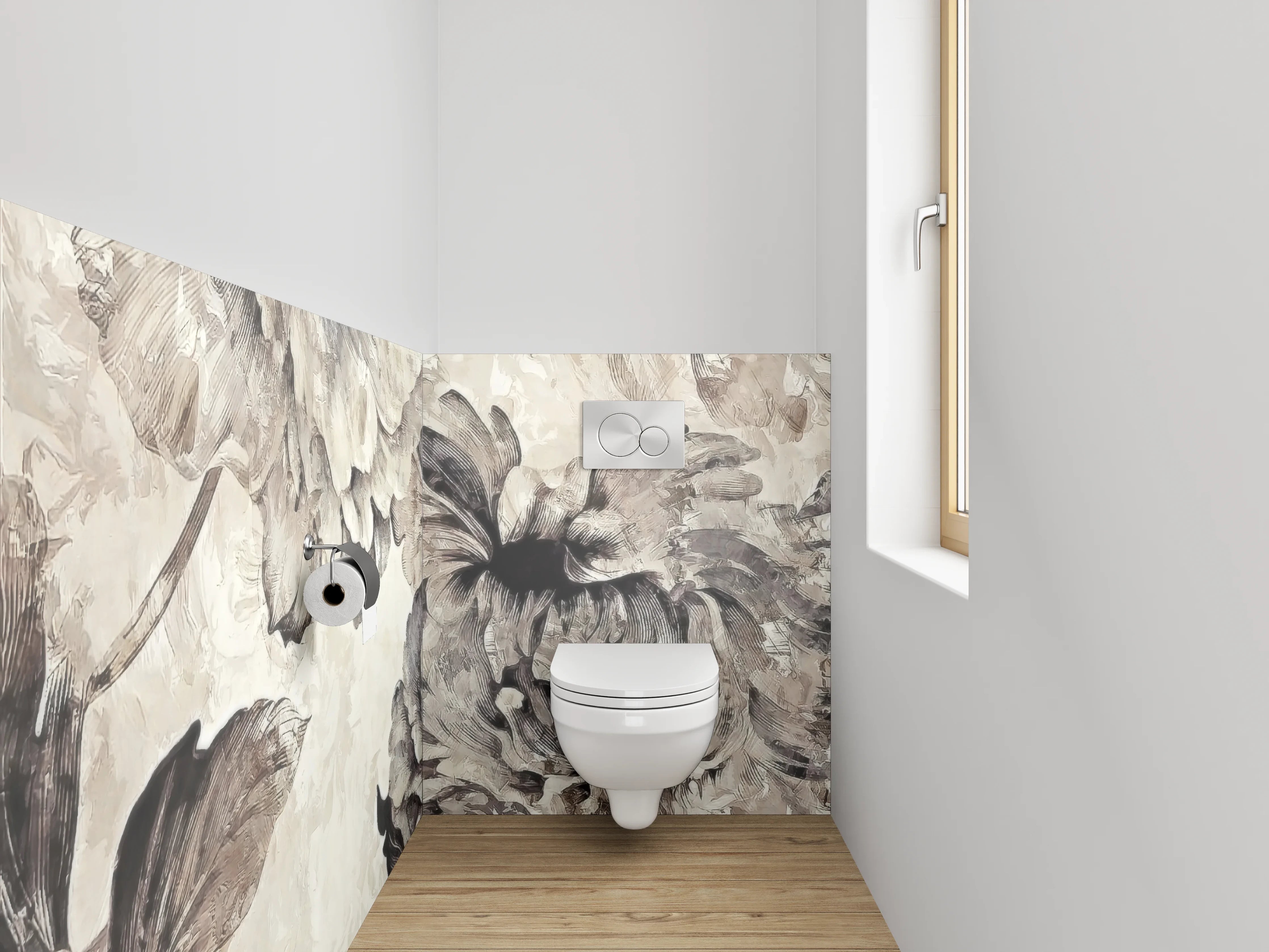 WC-Rückwand - Vintage Blumen Aquarell in Grau-Beige
