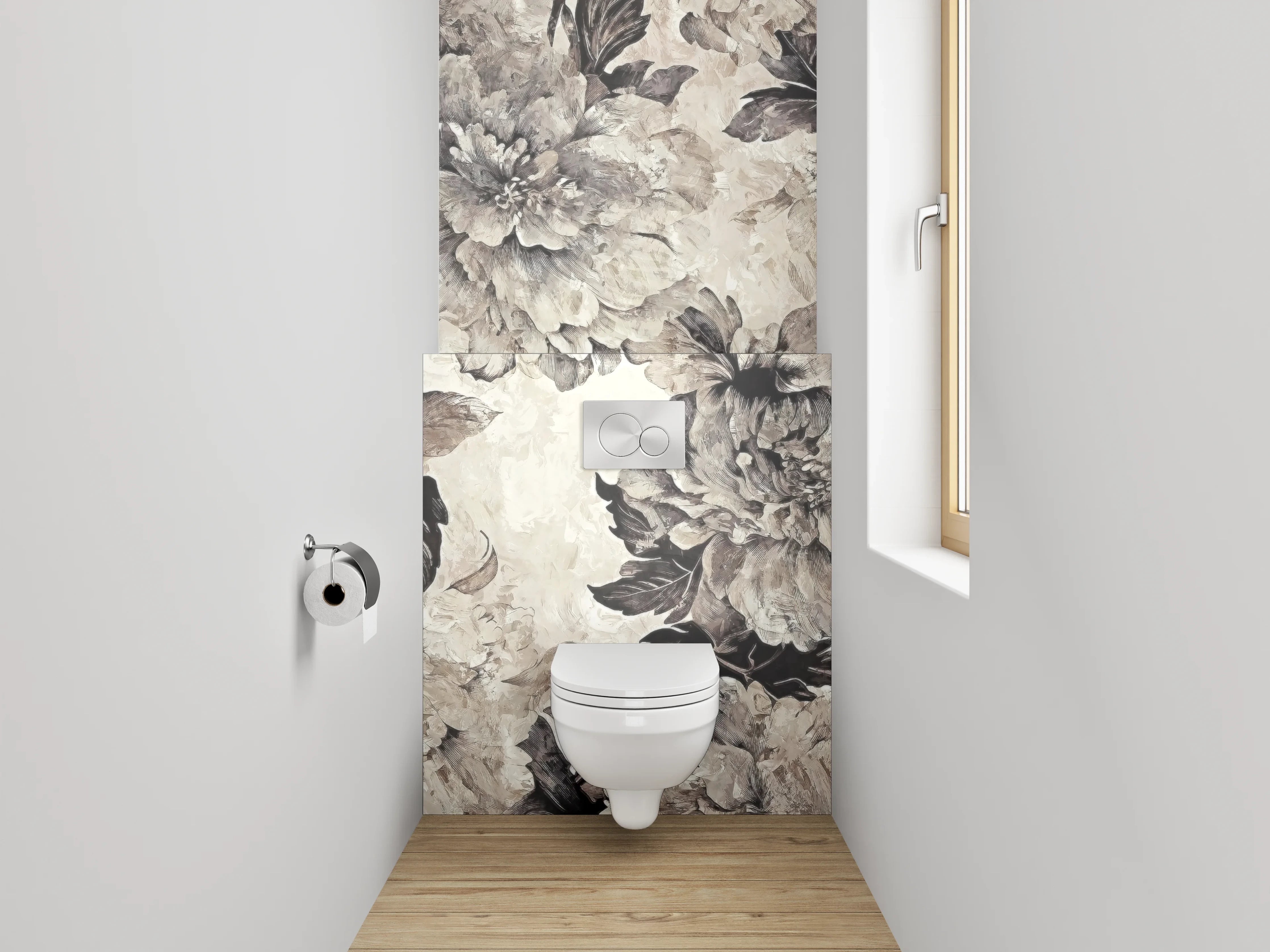 WC-Rückwand - Vintage Blumen Aquarell in Grau-Beige