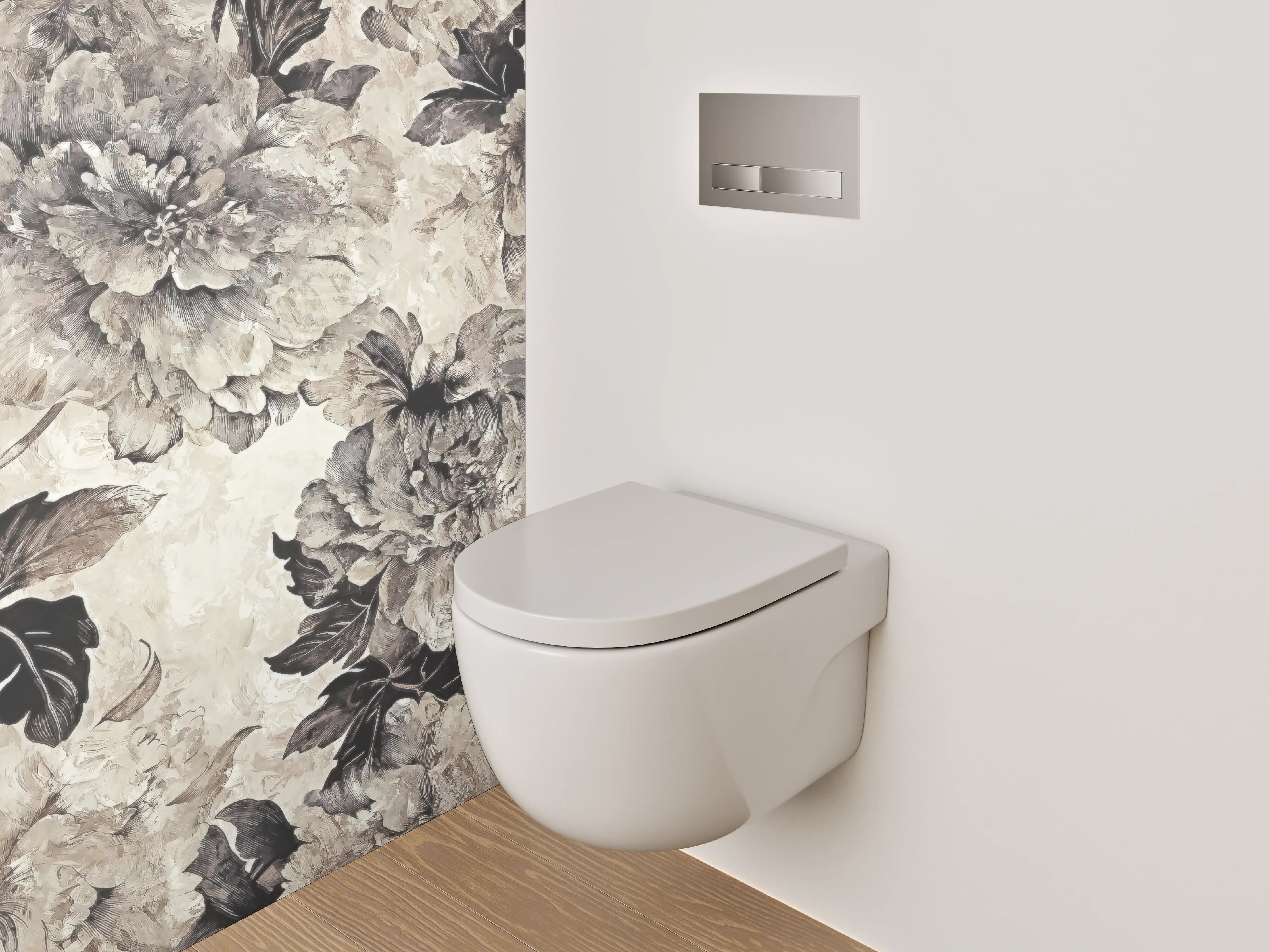 WC-Rückwand - Vintage Blumen Aquarell in Grau-Beige