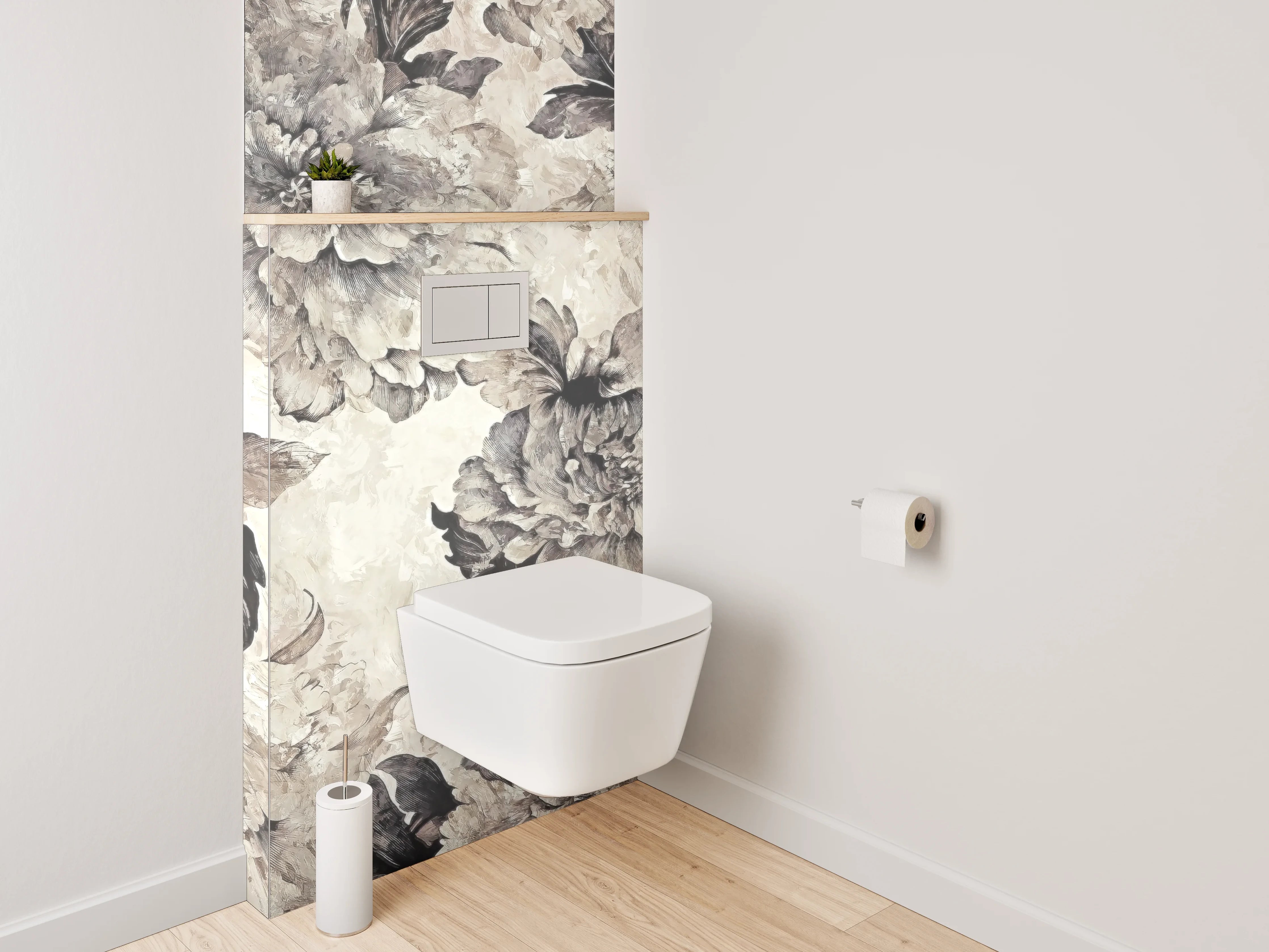 WC-Rückwand - Vintage Blumen Aquarell in Grau-Beige