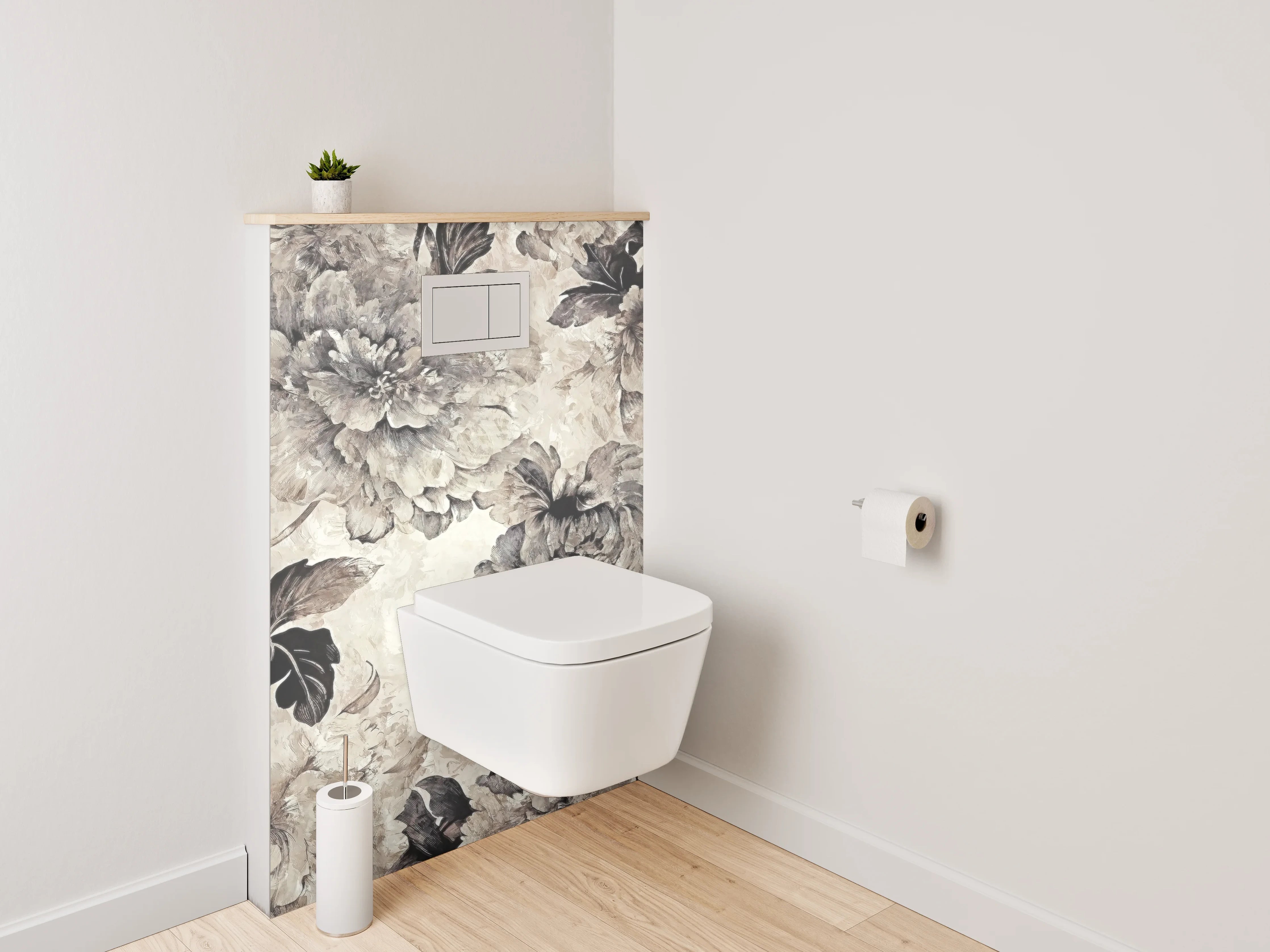 WC-Rückwand - Vintage Blumen Aquarell in Grau-Beige