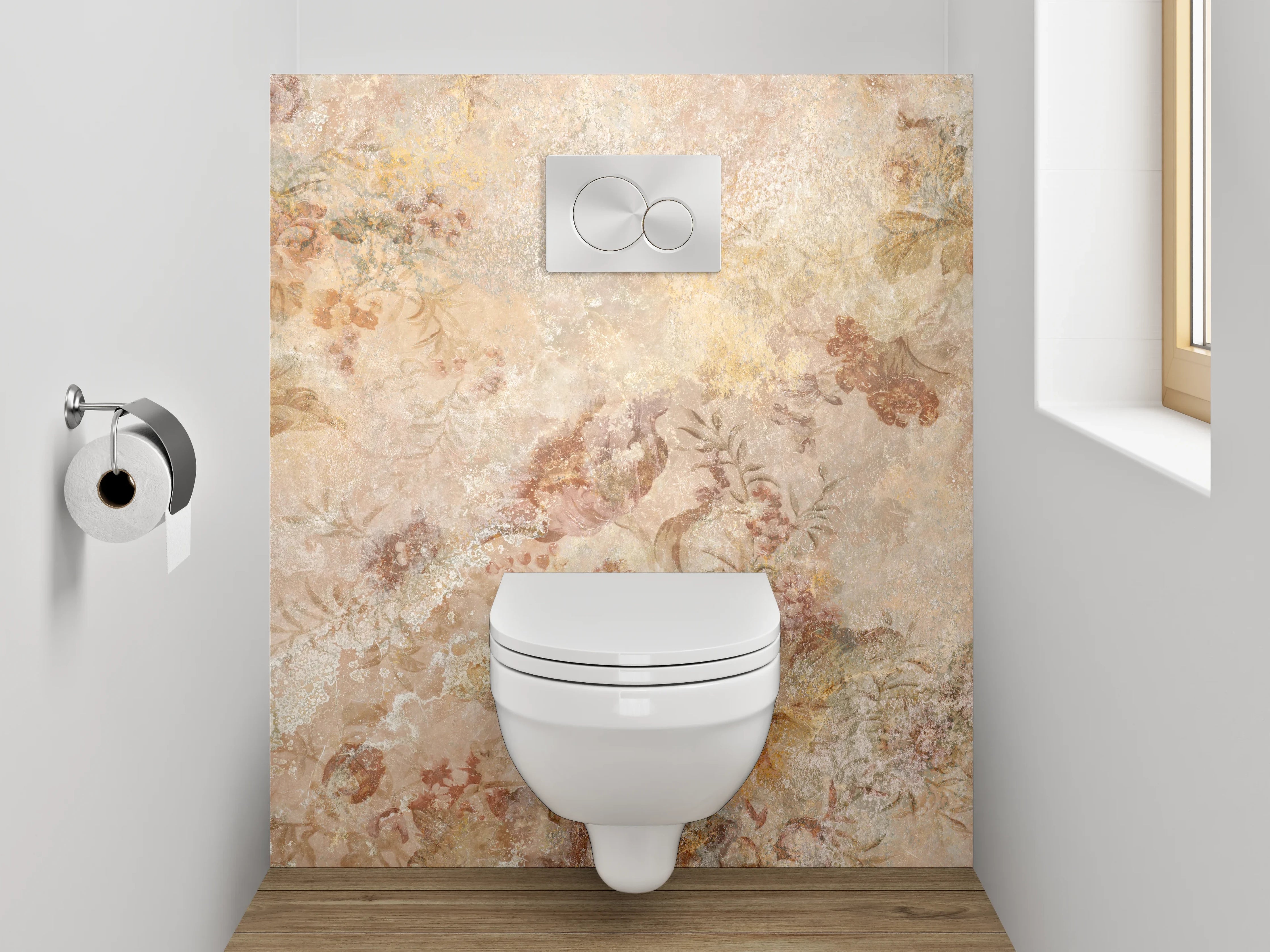 WC-Rückwand - Vintage Blumen Marmoroptik Wanddekor