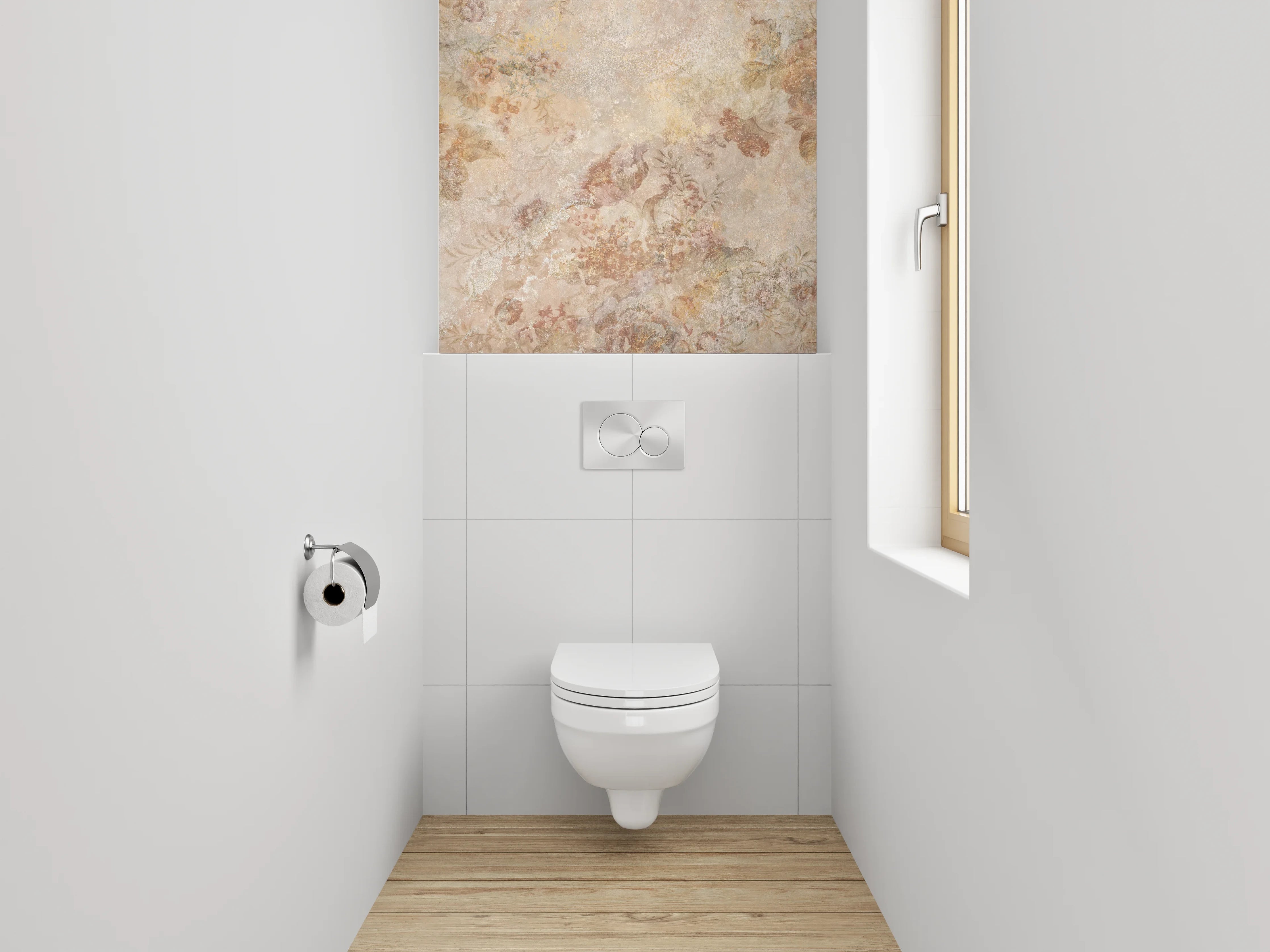 WC-Rückwand - Vintage Blumen Marmoroptik Wanddekor