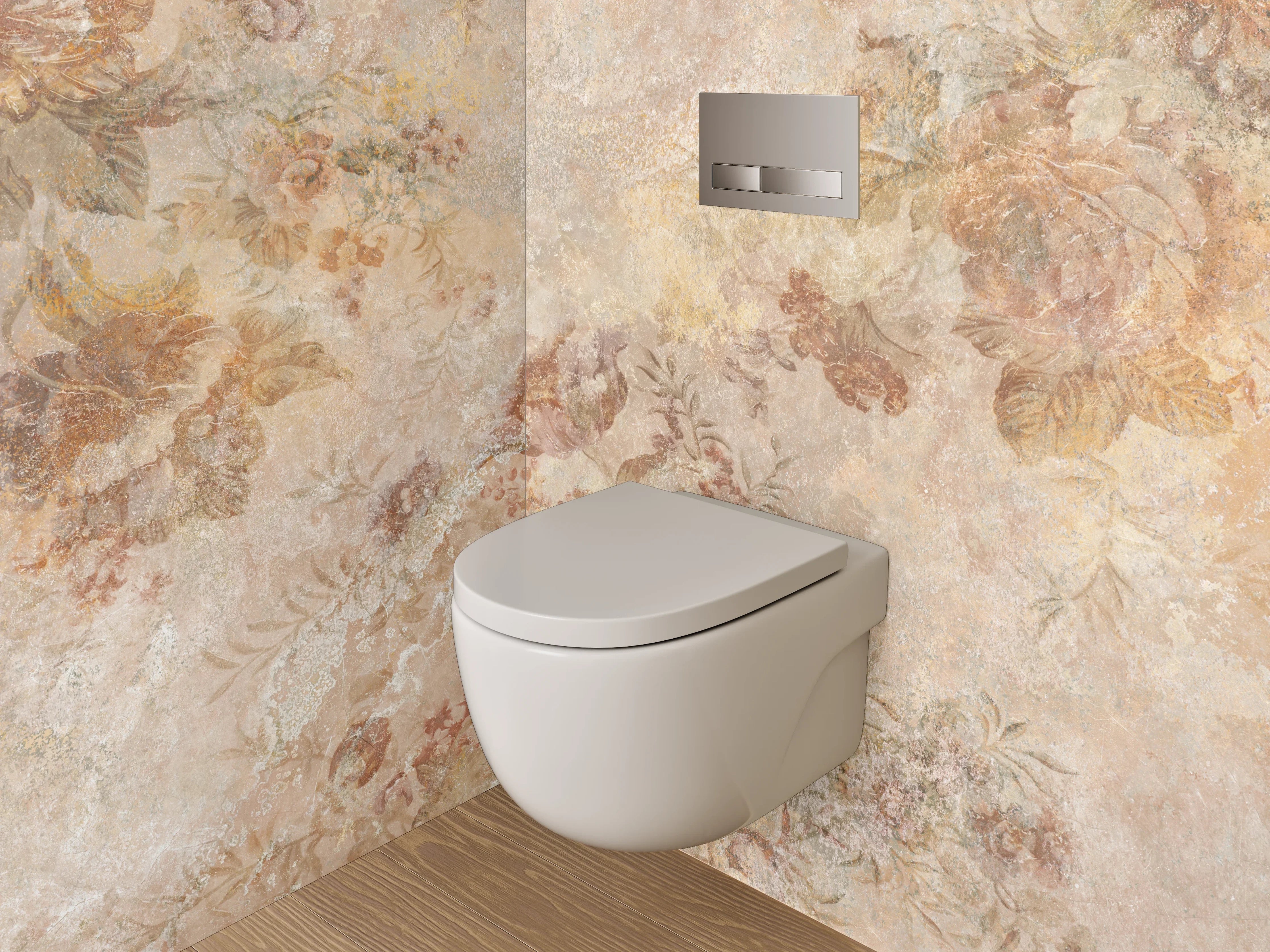 WC-Rückwand - Vintage Blumen Marmoroptik Wanddekor