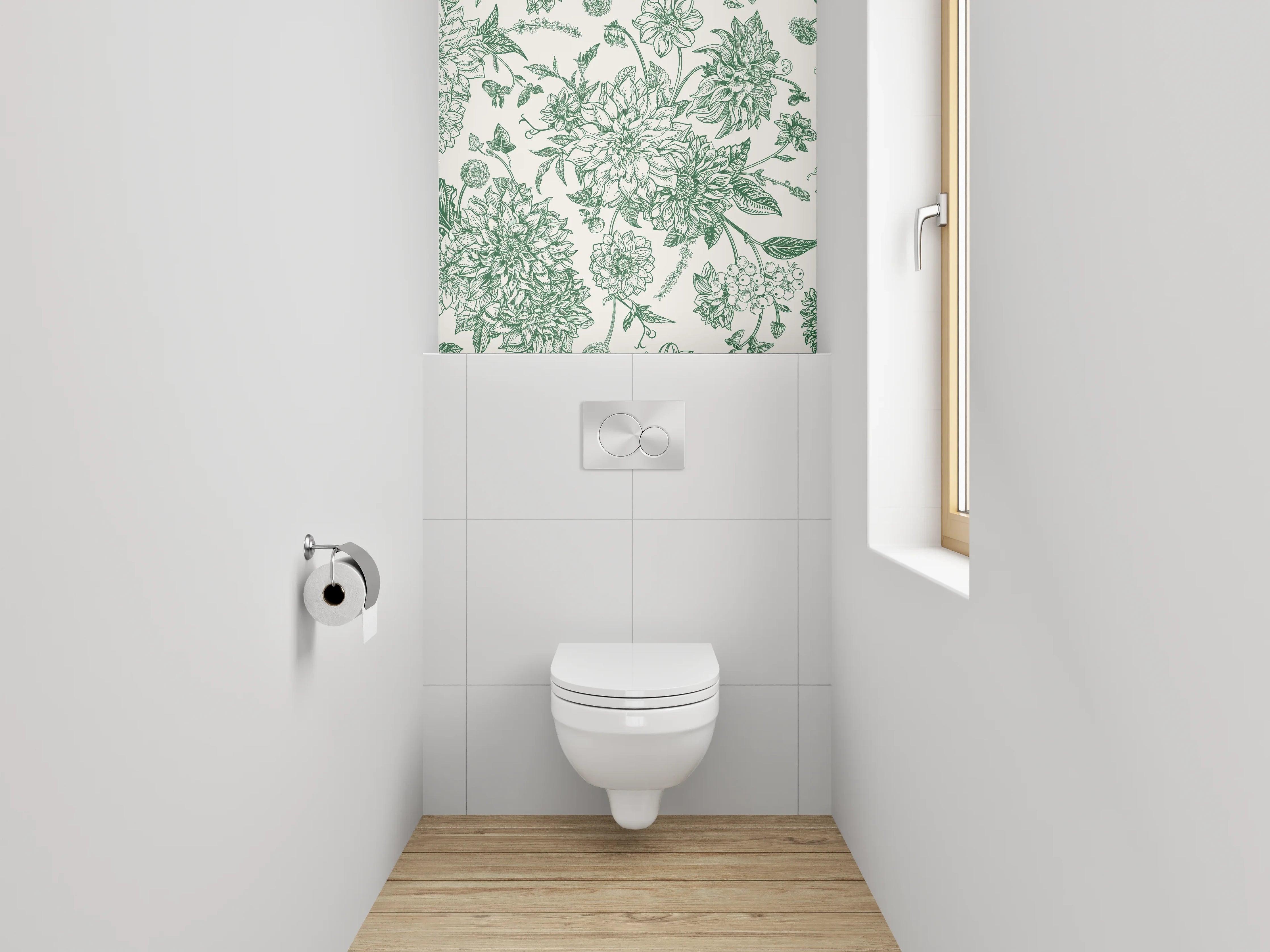 WC-Rückwand - Vintage Blumen Muster grün weiß