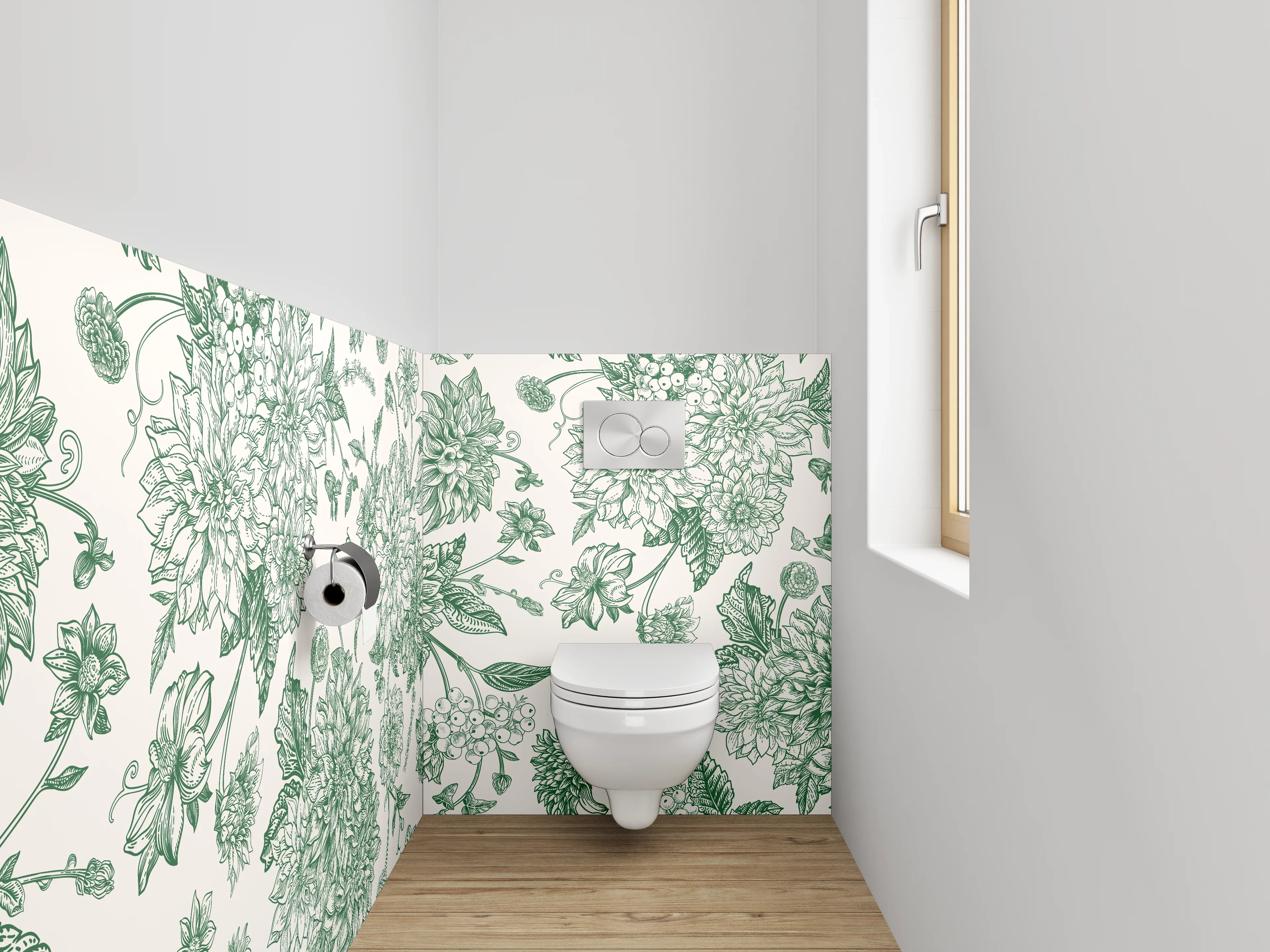 WC-Rückwand - Vintage Blumen Muster grün weiß