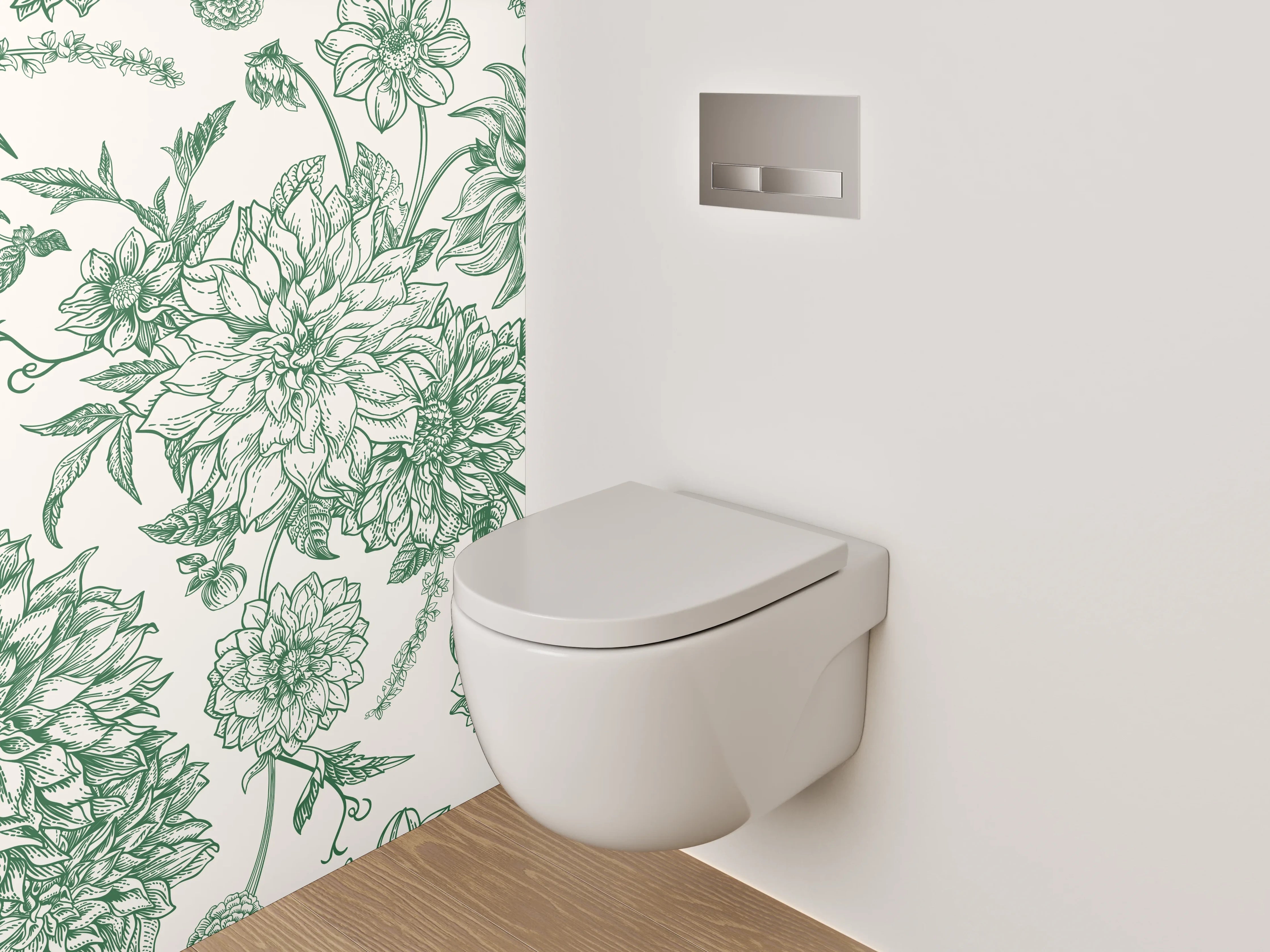 WC-Rückwand - Vintage Blumen Muster grün weiß