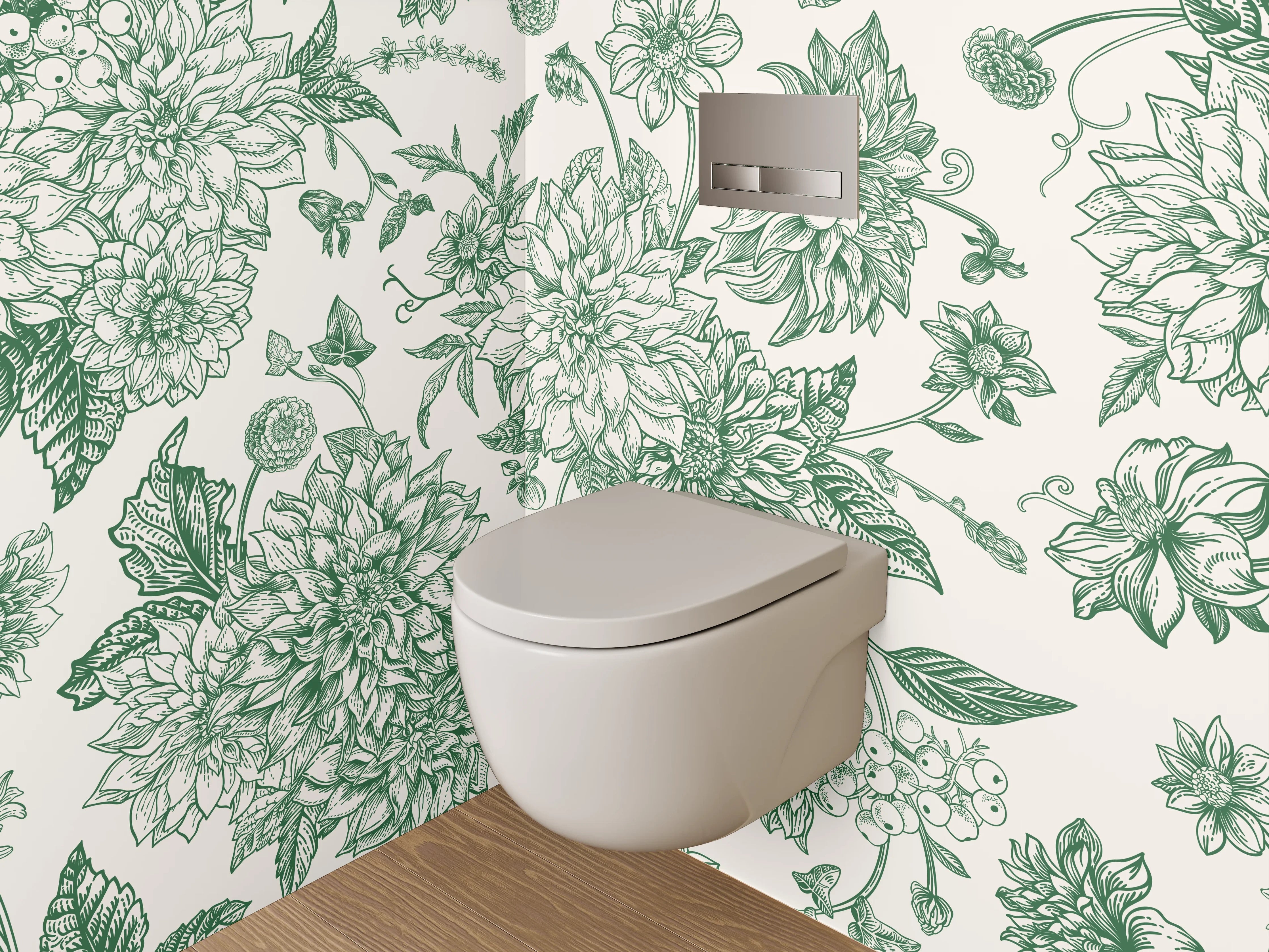 WC-Rückwand - Vintage Blumen Muster grün weiß