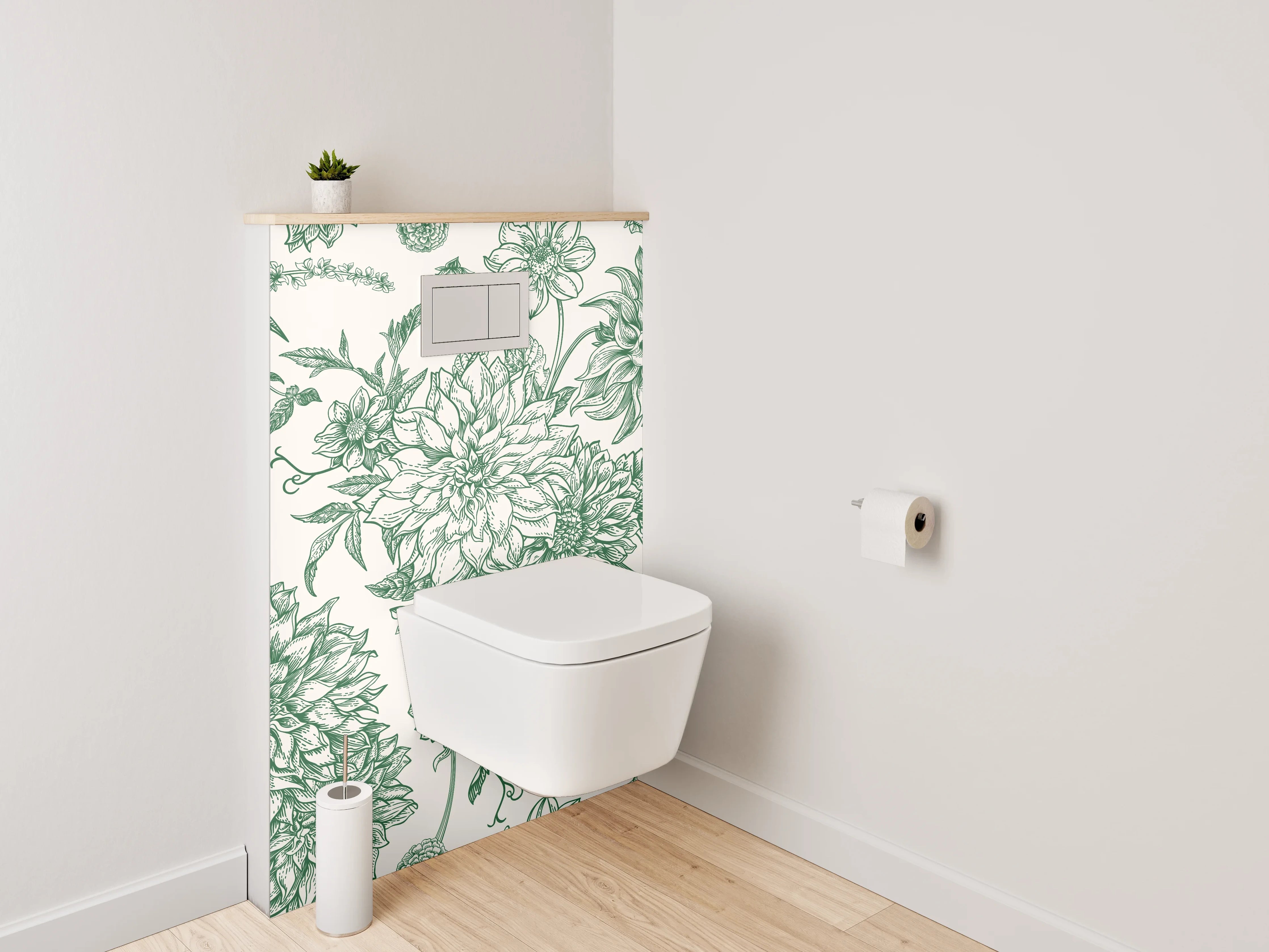 WC-Rückwand - Vintage Blumen Muster grün weiß