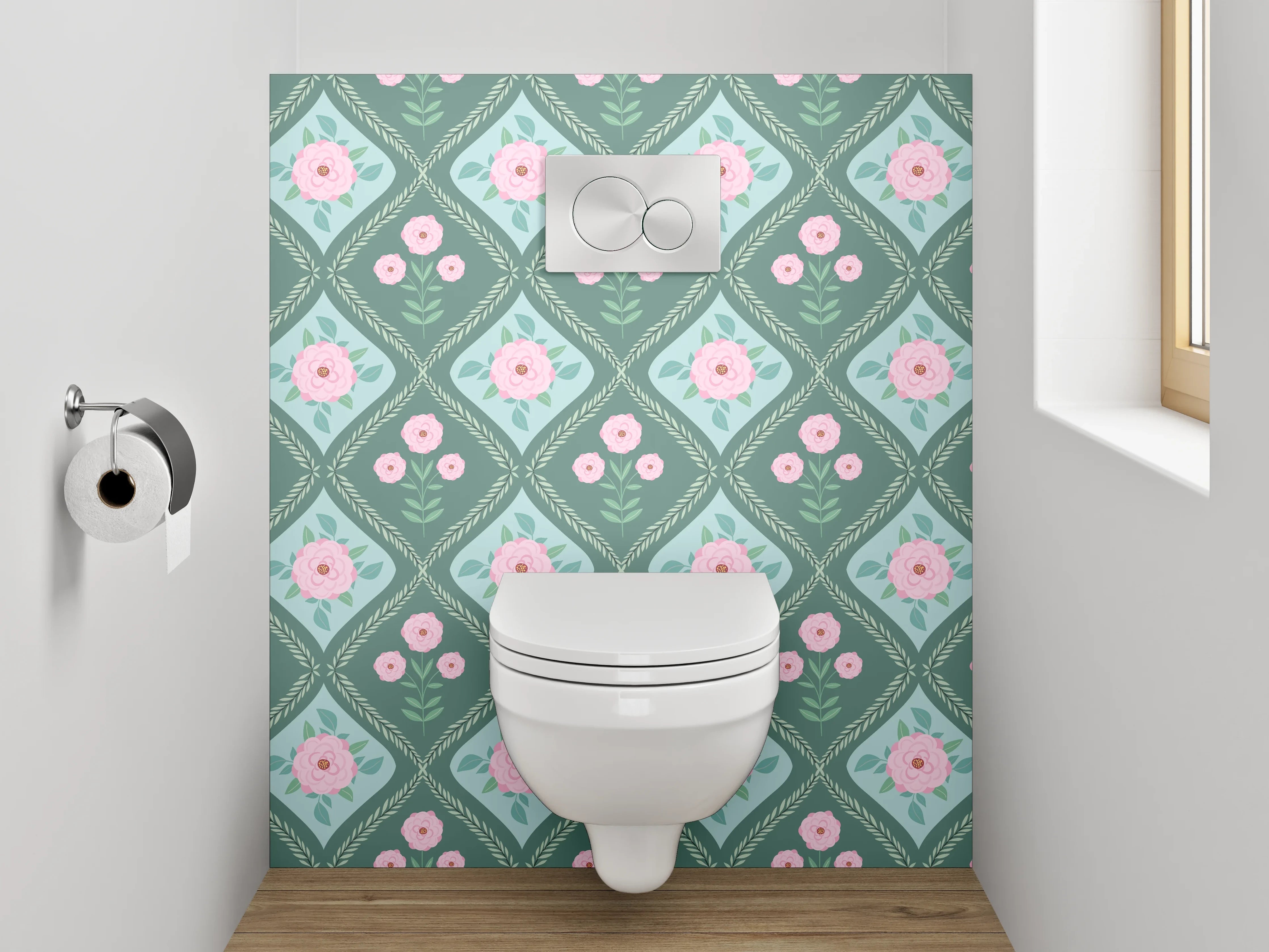 WC-Rückwand - Vintage Blumen Rauten Muster Pastell