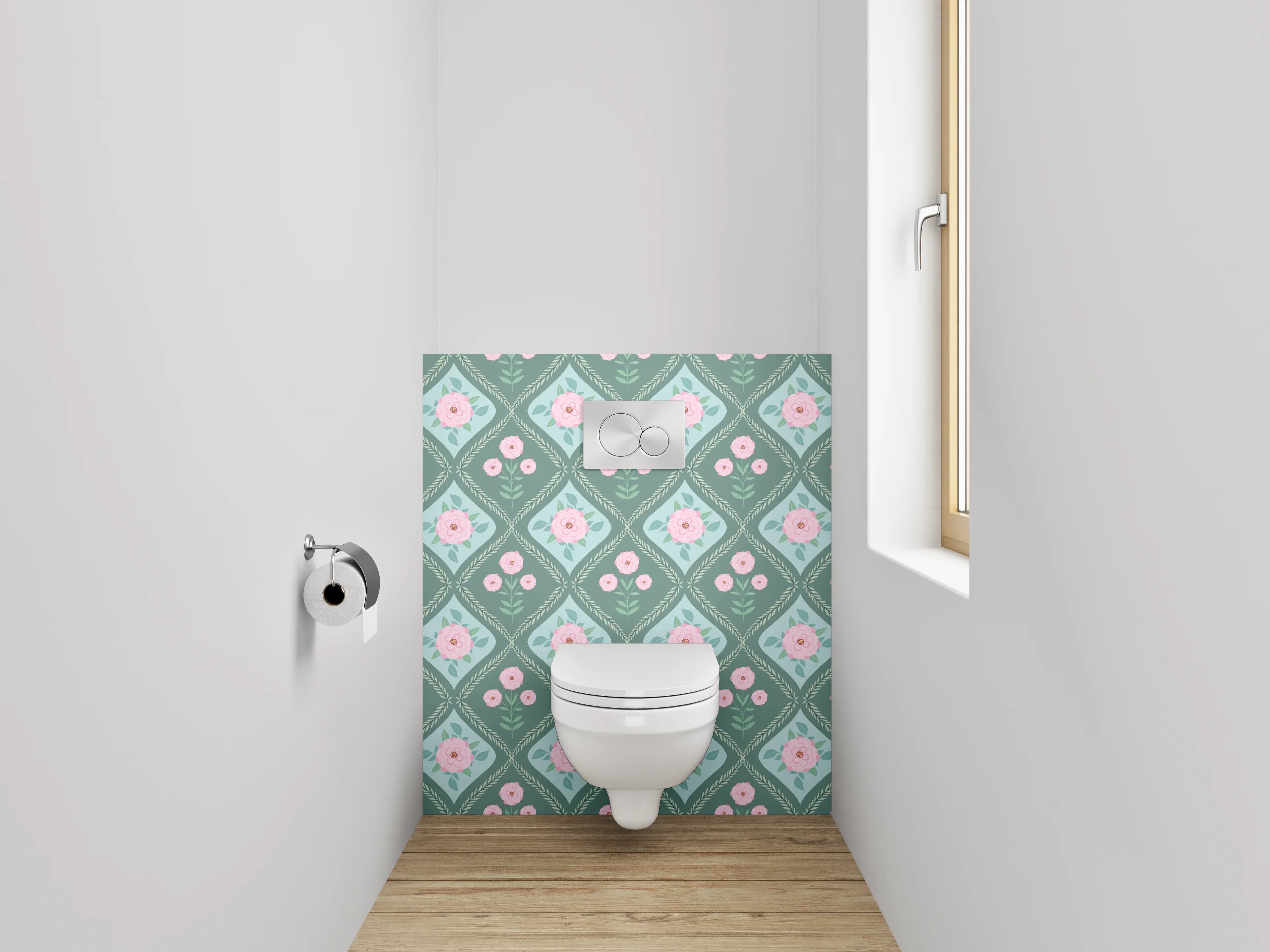 WC-Rückwand - Vintage Blumen Rauten Muster Pastell