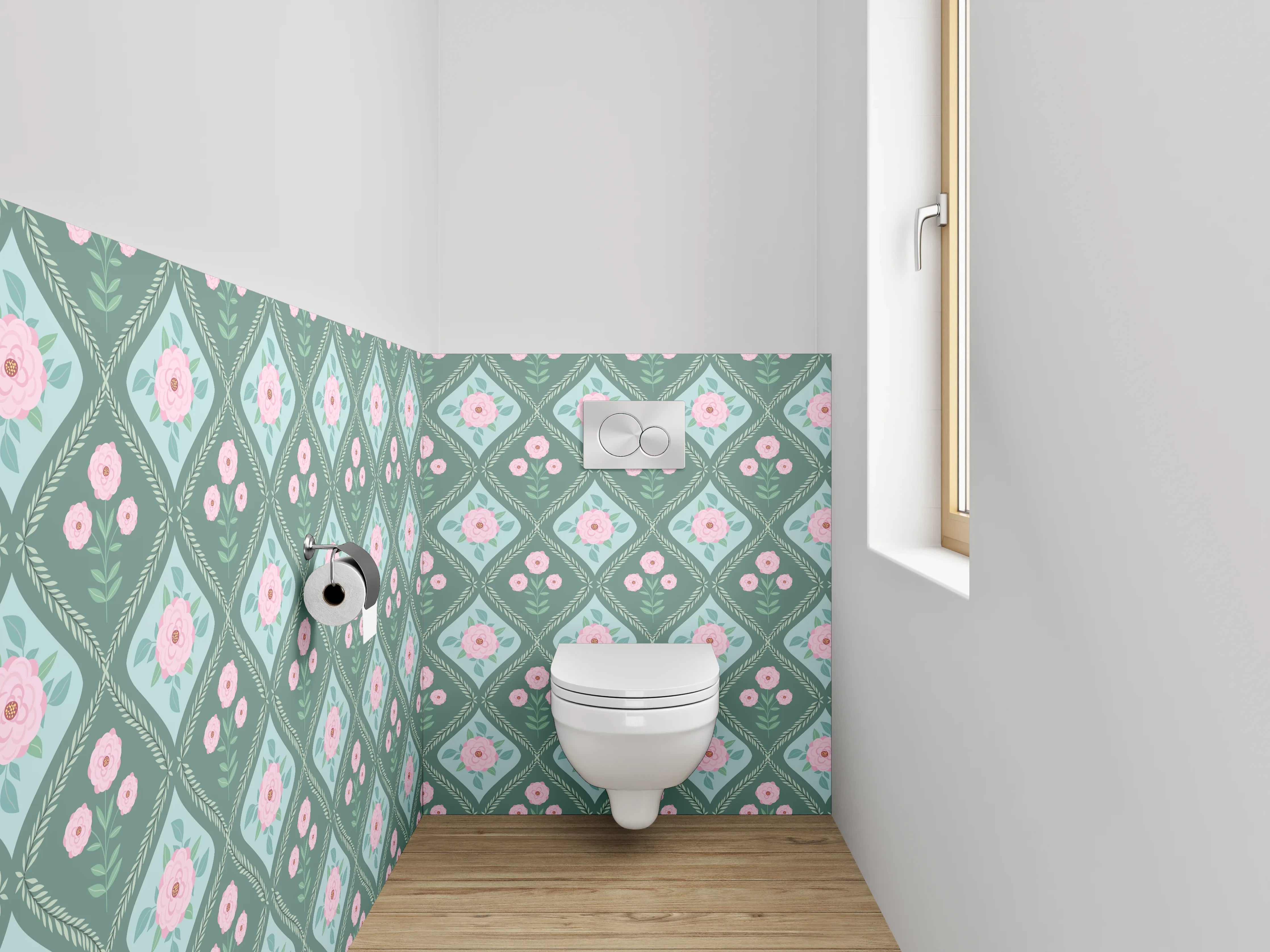 WC-Rückwand - Vintage Blumen Rauten Muster Pastell