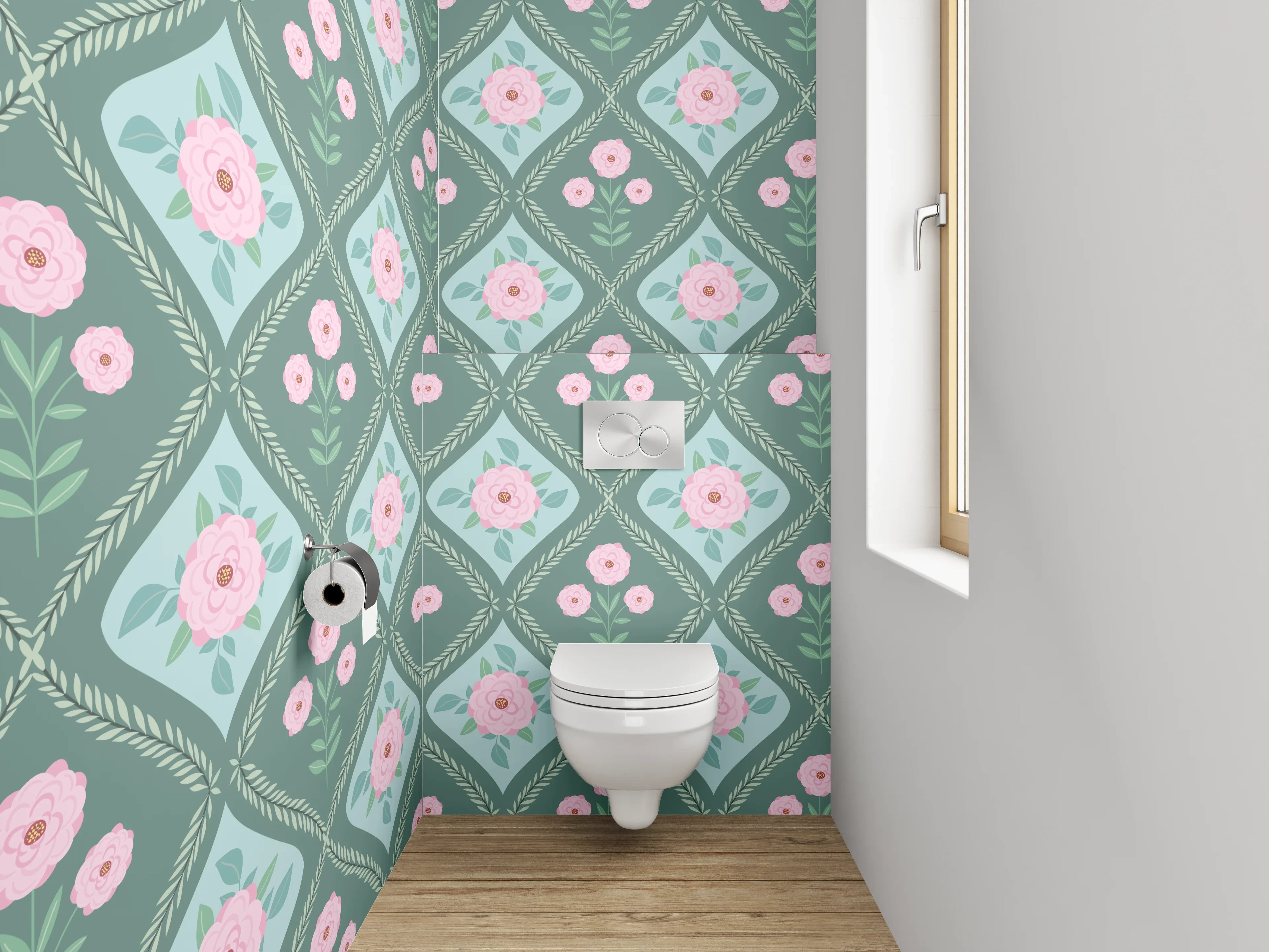 WC-Rückwand - Vintage Blumen Rauten Muster Pastell