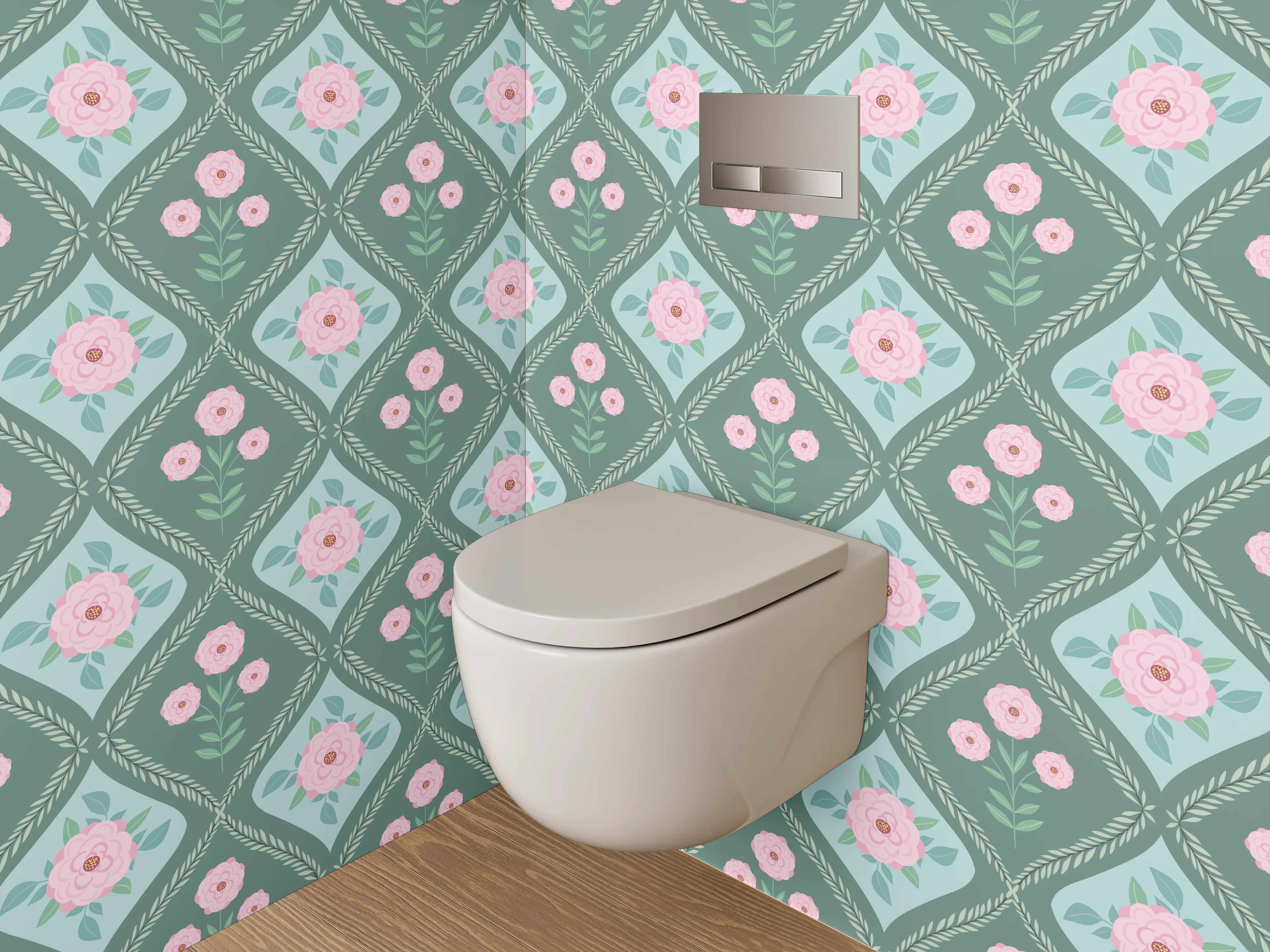 WC-Rückwand - Vintage Blumen Rauten Muster Pastell