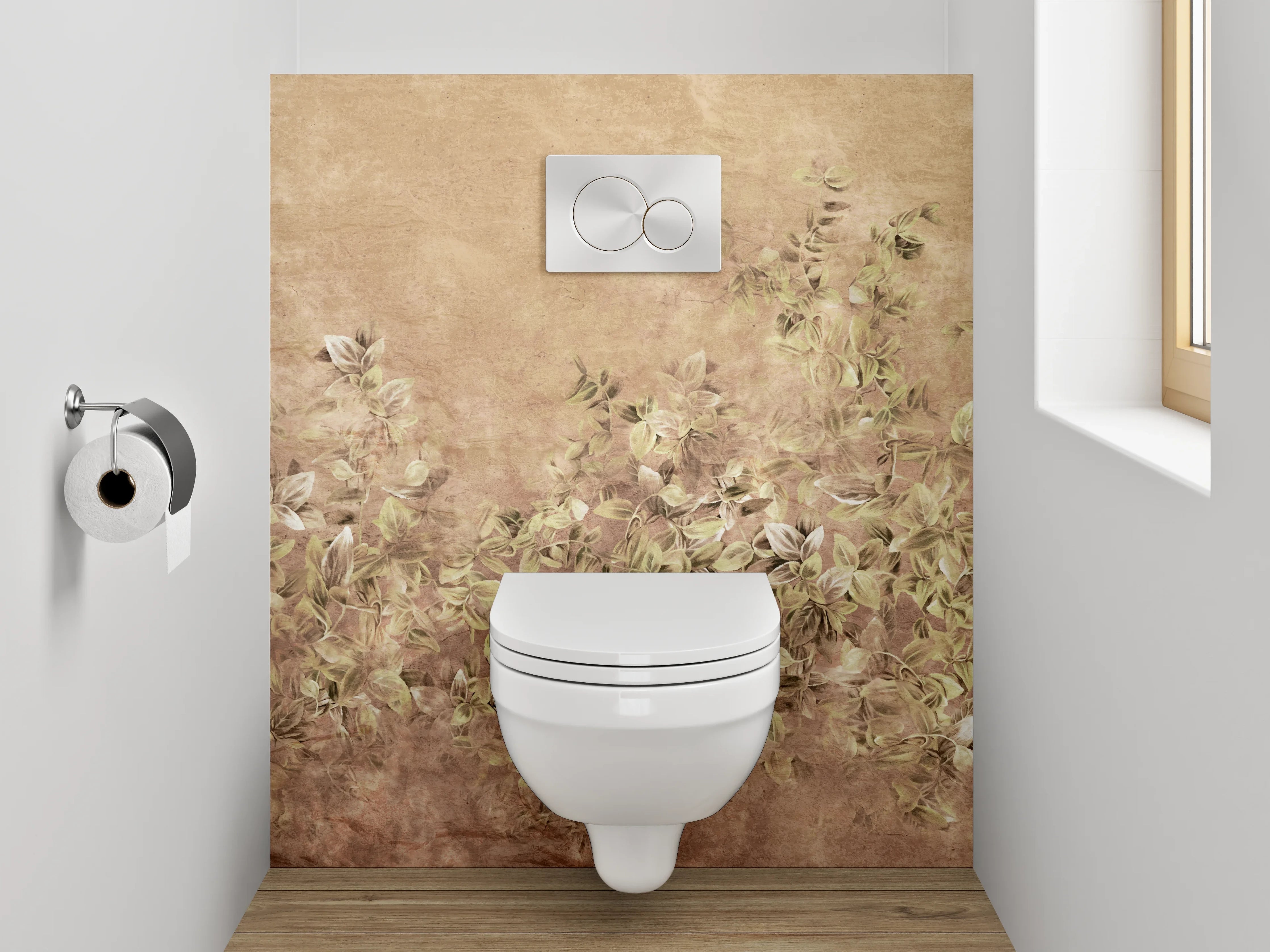 WC-Rückwand - Vintage Blumen-Relief in Sandsteinoptik
