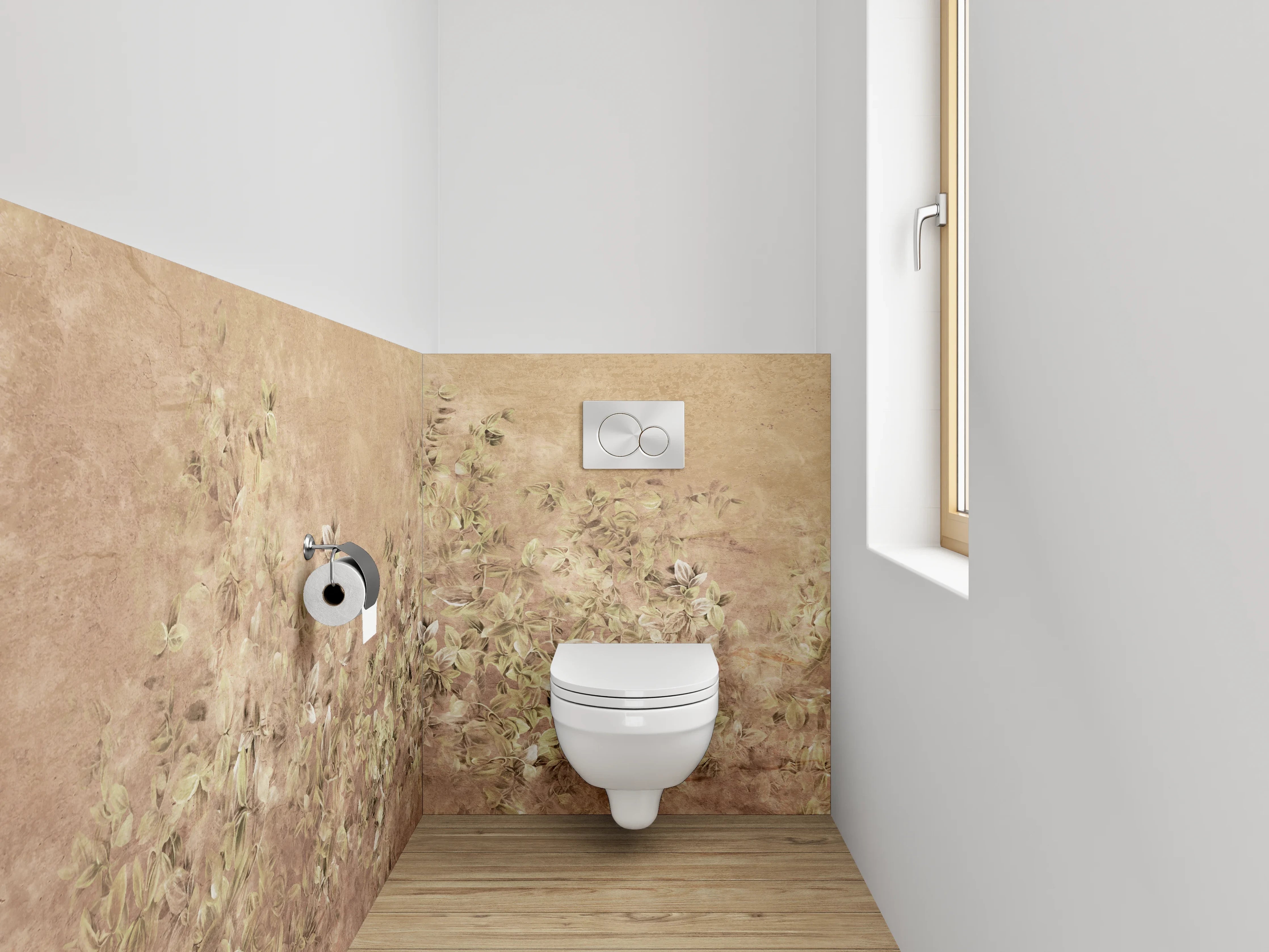 WC-Rückwand - Vintage Blumen-Relief in Sandsteinoptik