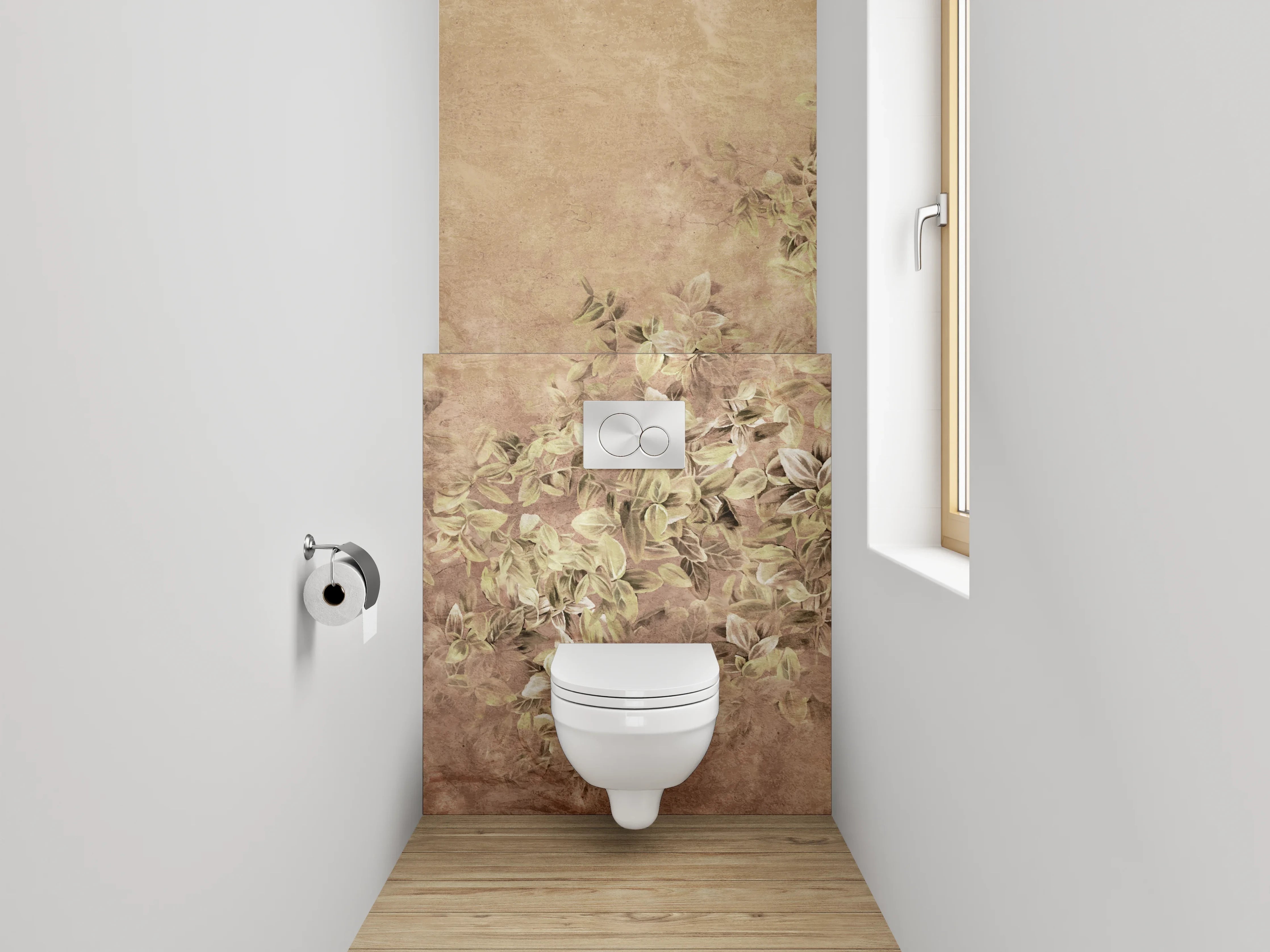 WC-Rückwand - Vintage Blumen-Relief in Sandsteinoptik