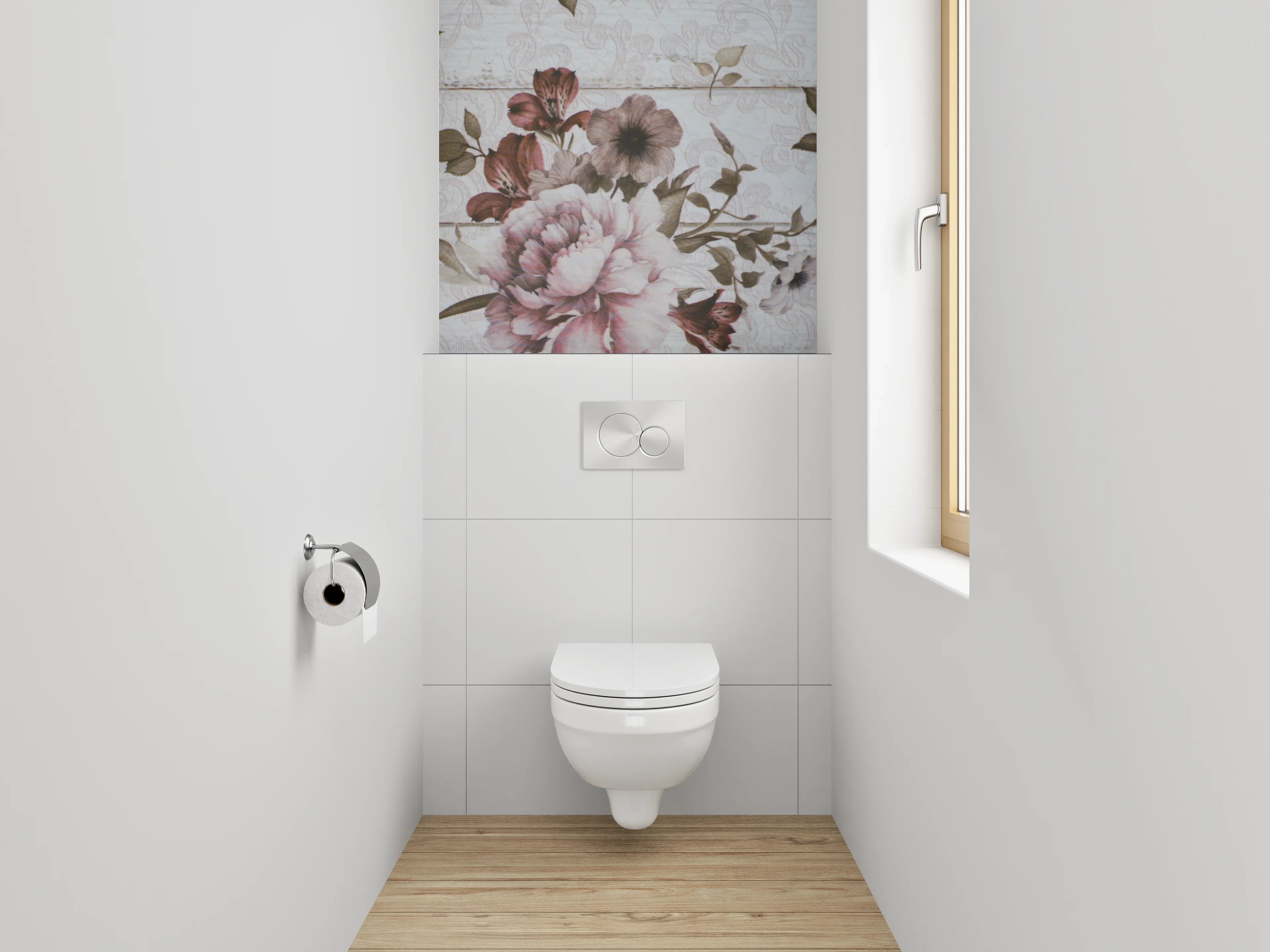 WC-Rückwand - Vintage Blumen auf Holz-Optik
