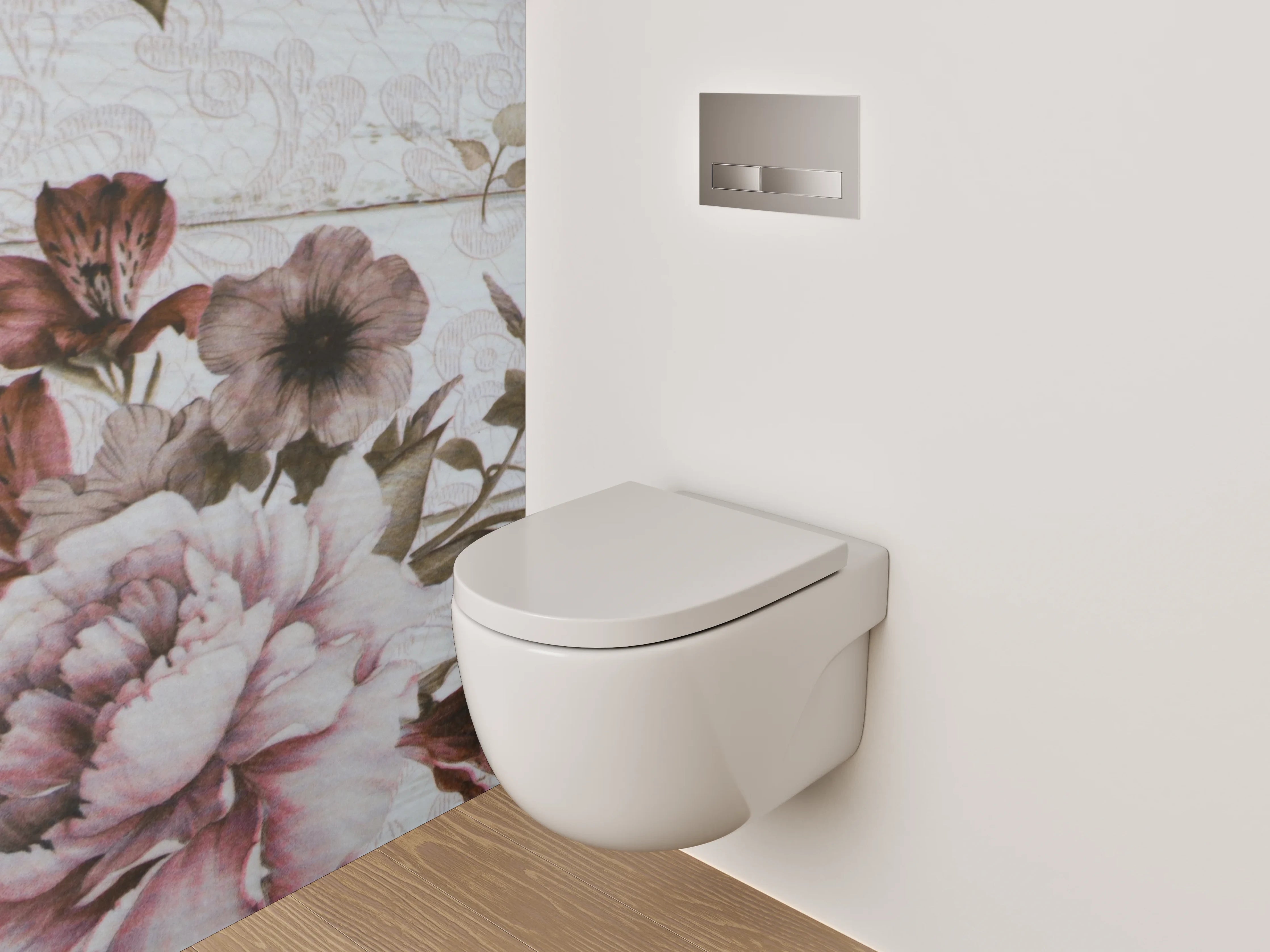 WC-Rückwand - Vintage Blumen auf Holz-Optik