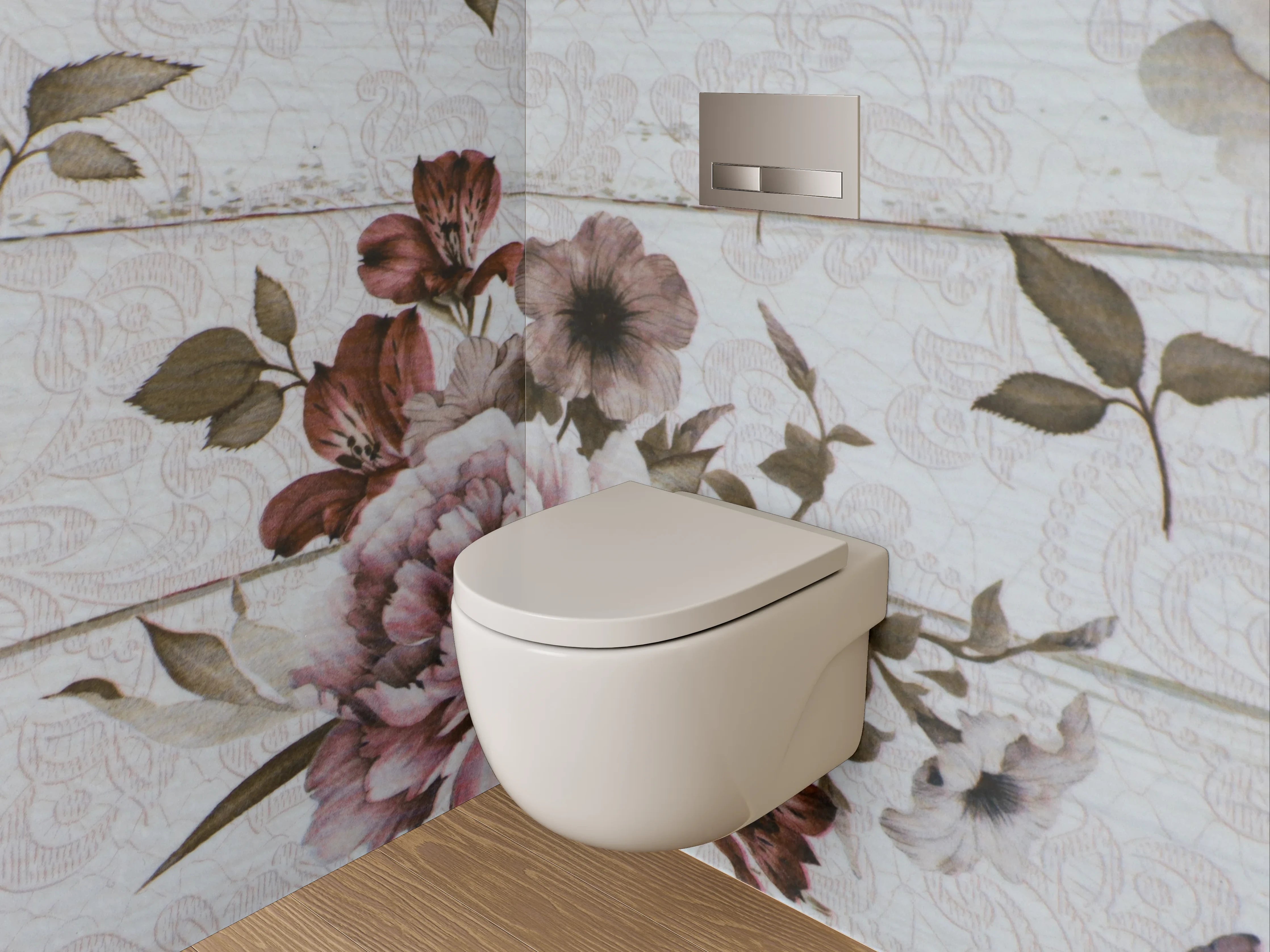 WC-Rückwand - Vintage Blumen auf Holz-Optik