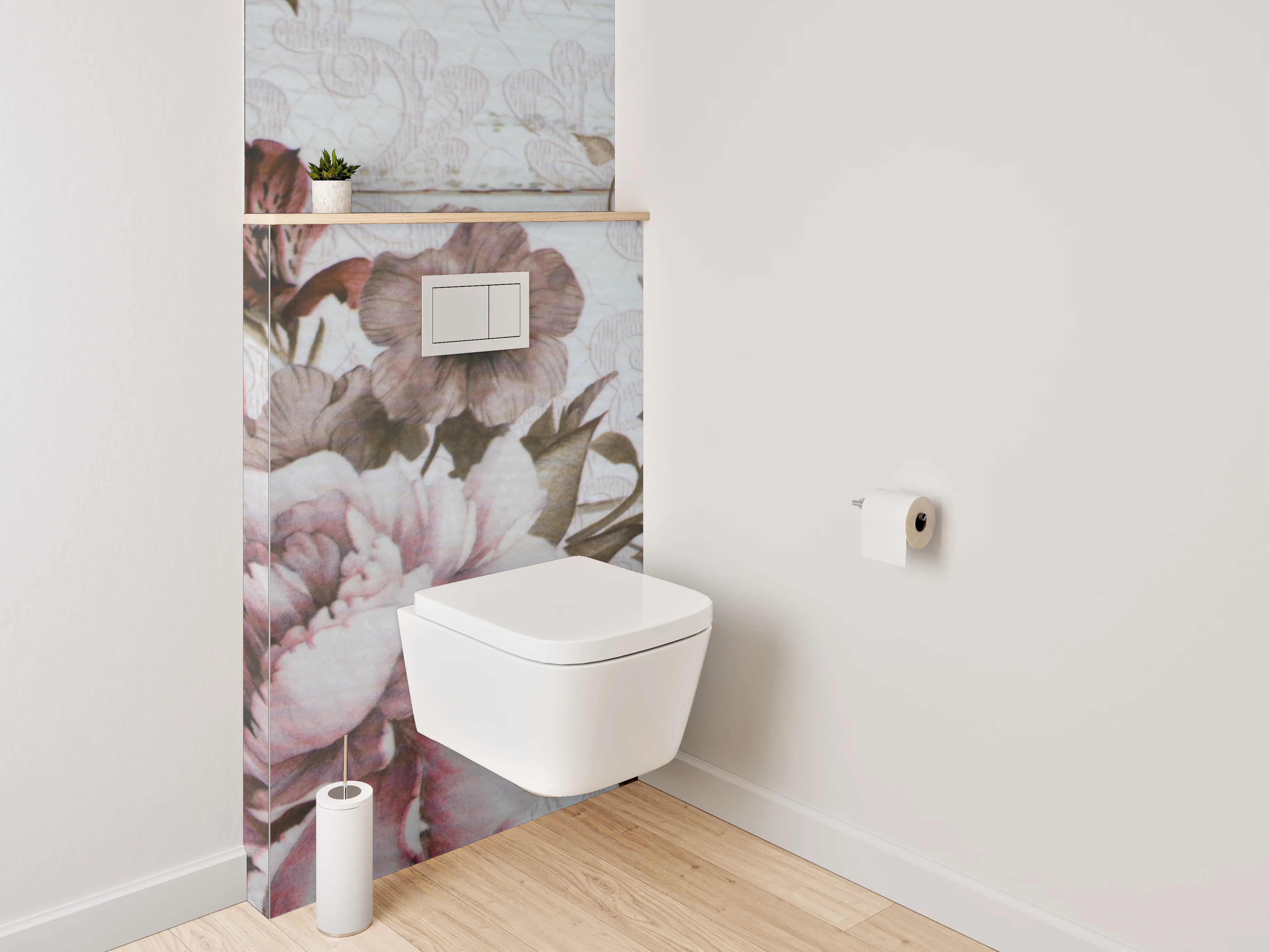 WC-Rückwand - Vintage Blumen auf Holz-Optik