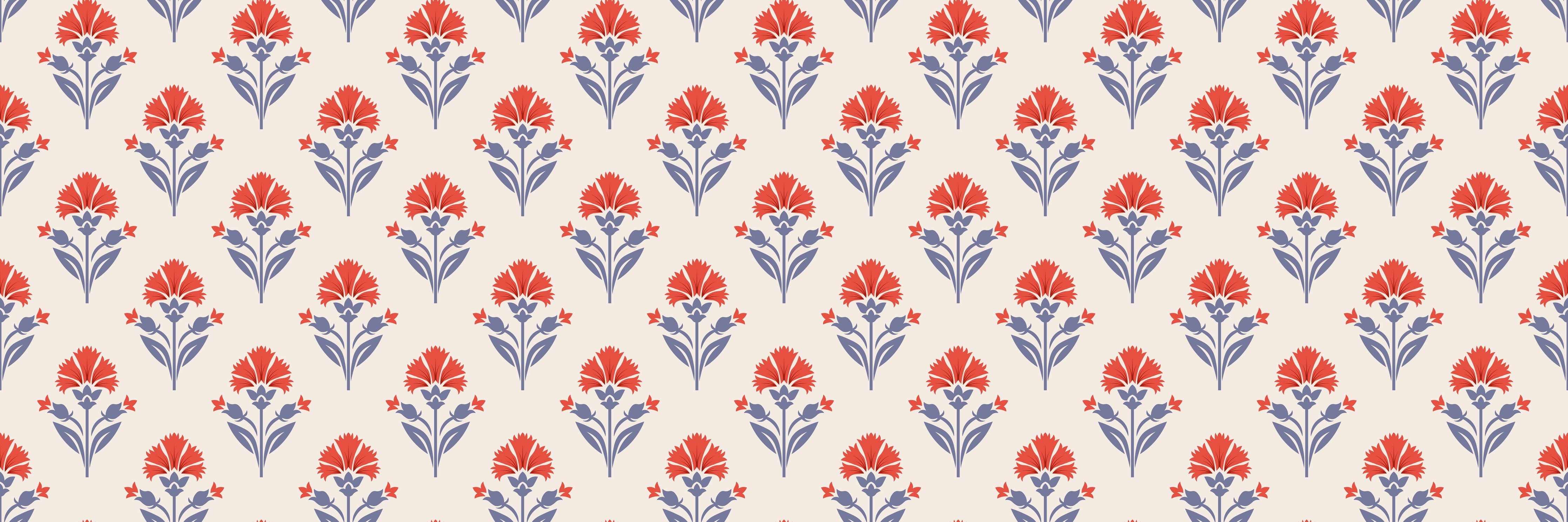 WC-Rückwand-Vintage Blumenmuster Rot Blau Beige