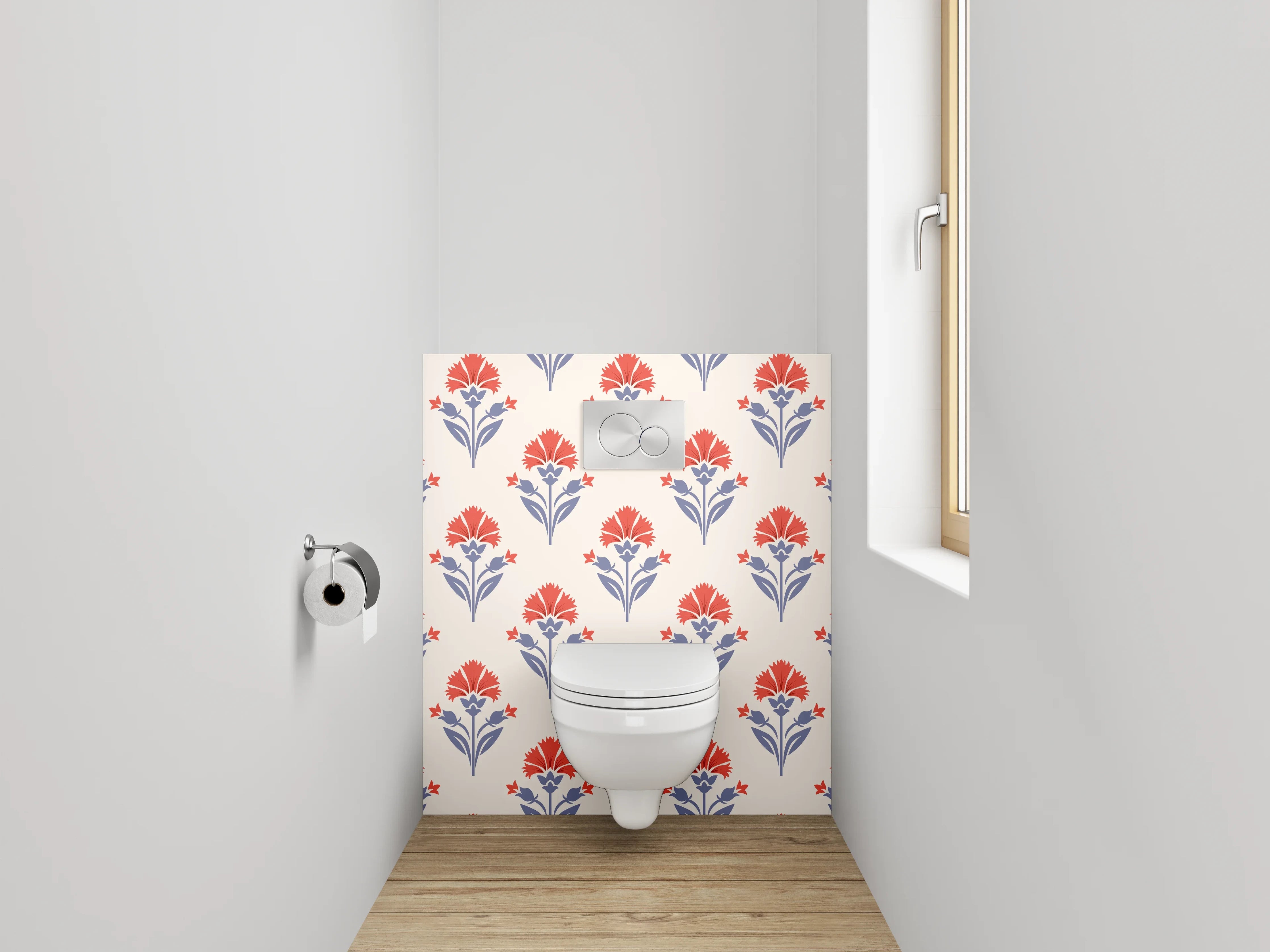 WC-Rückwand - Vintage Blumenmuster Rot Blau Beige