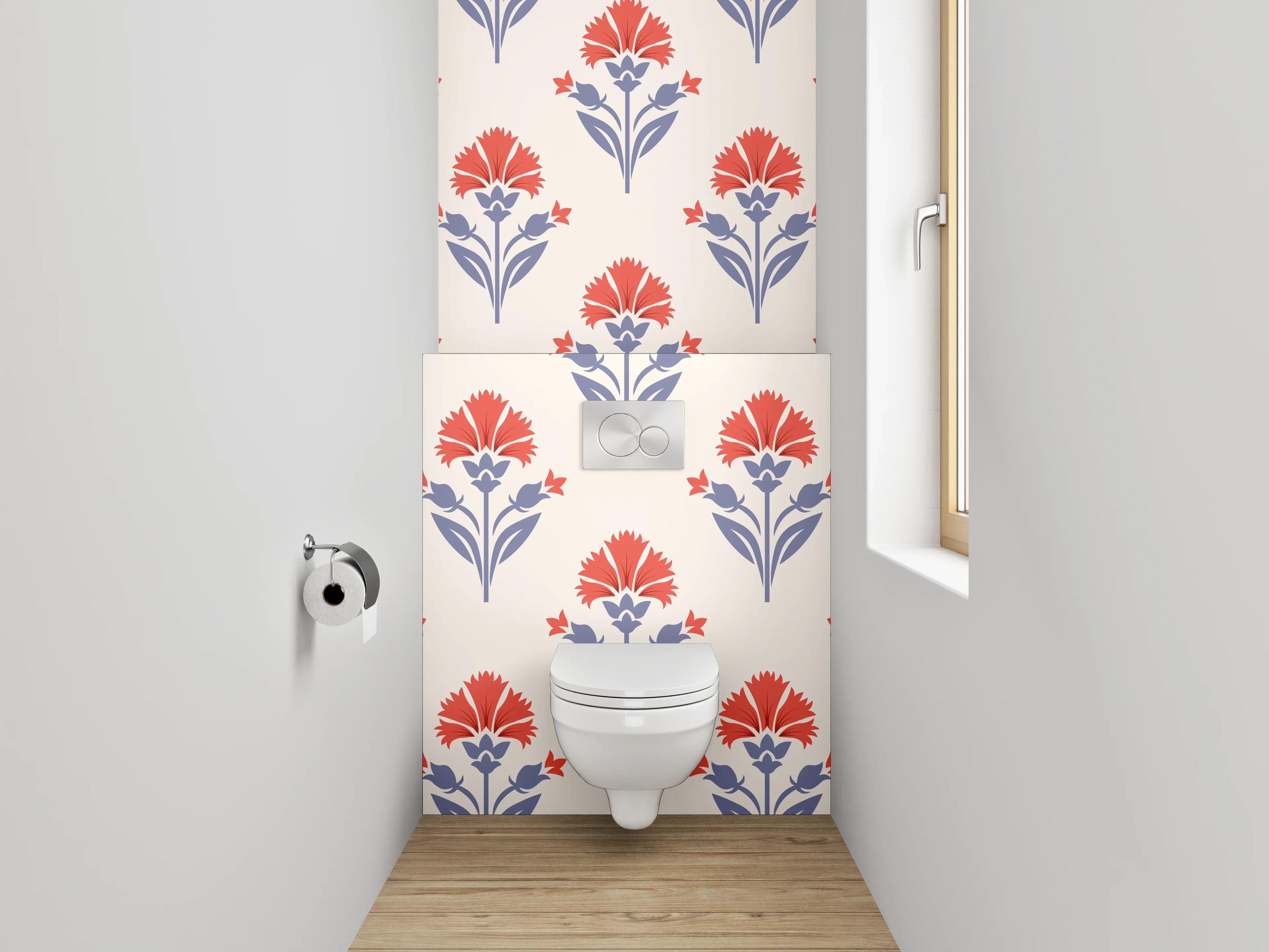 WC-Rückwand - Vintage Blumenmuster Rot Blau Beige