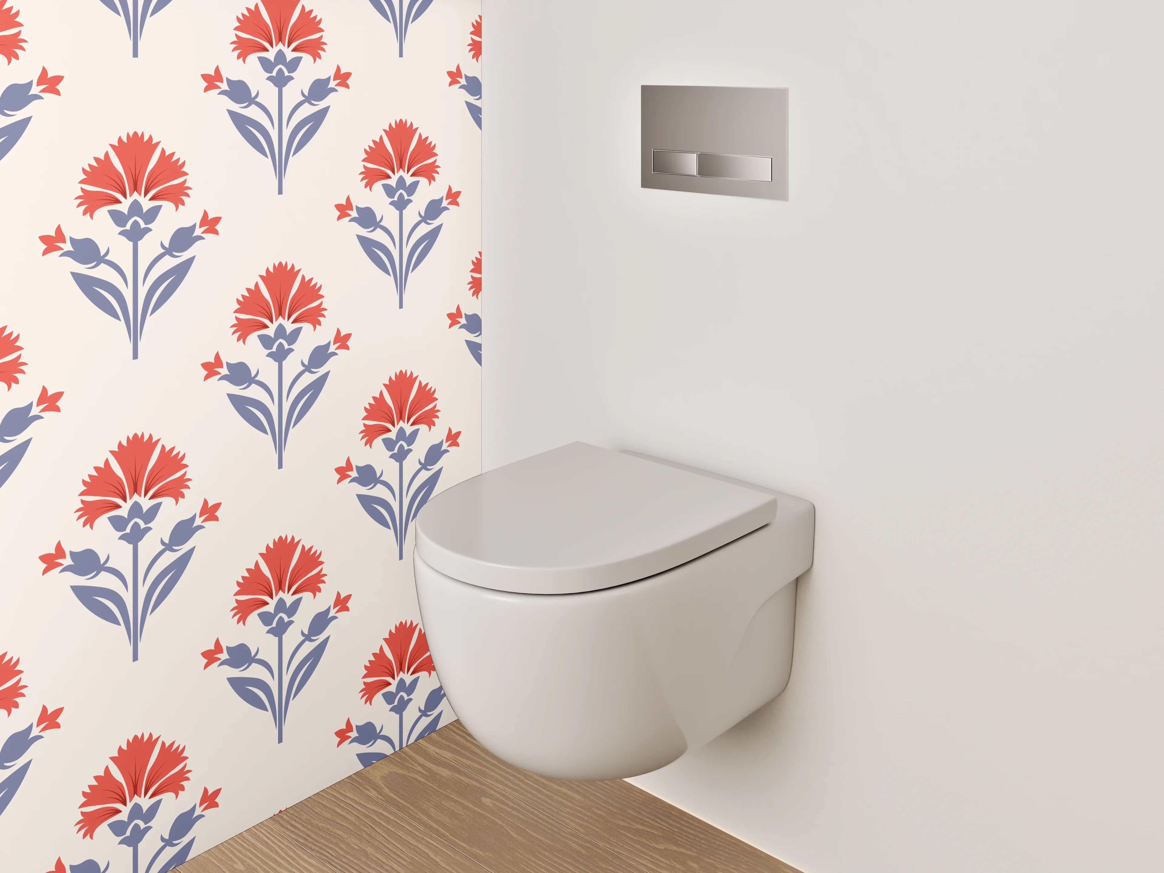 WC-Rückwand - Vintage Blumenmuster Rot Blau Beige