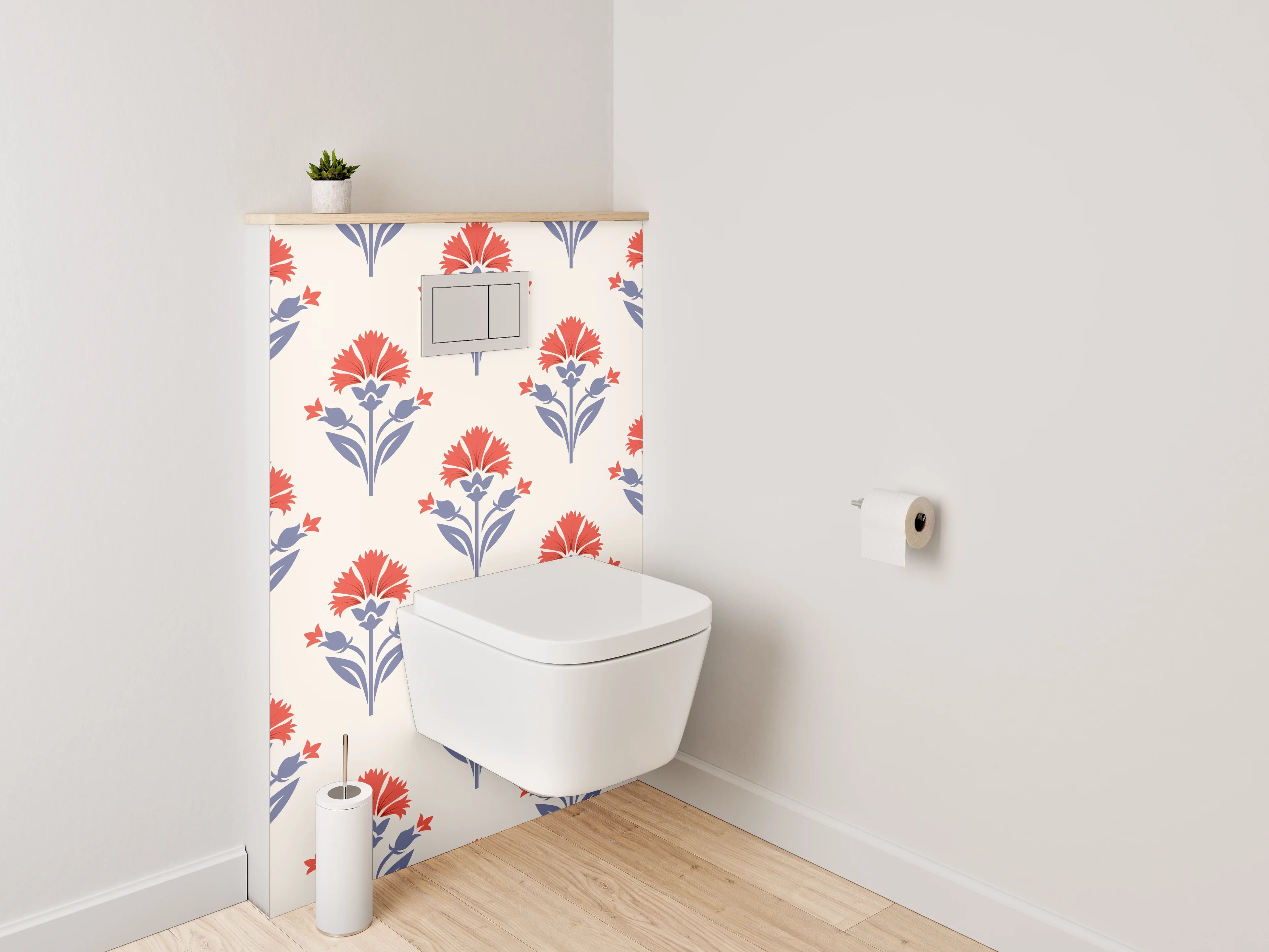 WC-Rückwand - Vintage Blumenmuster Rot Blau Beige