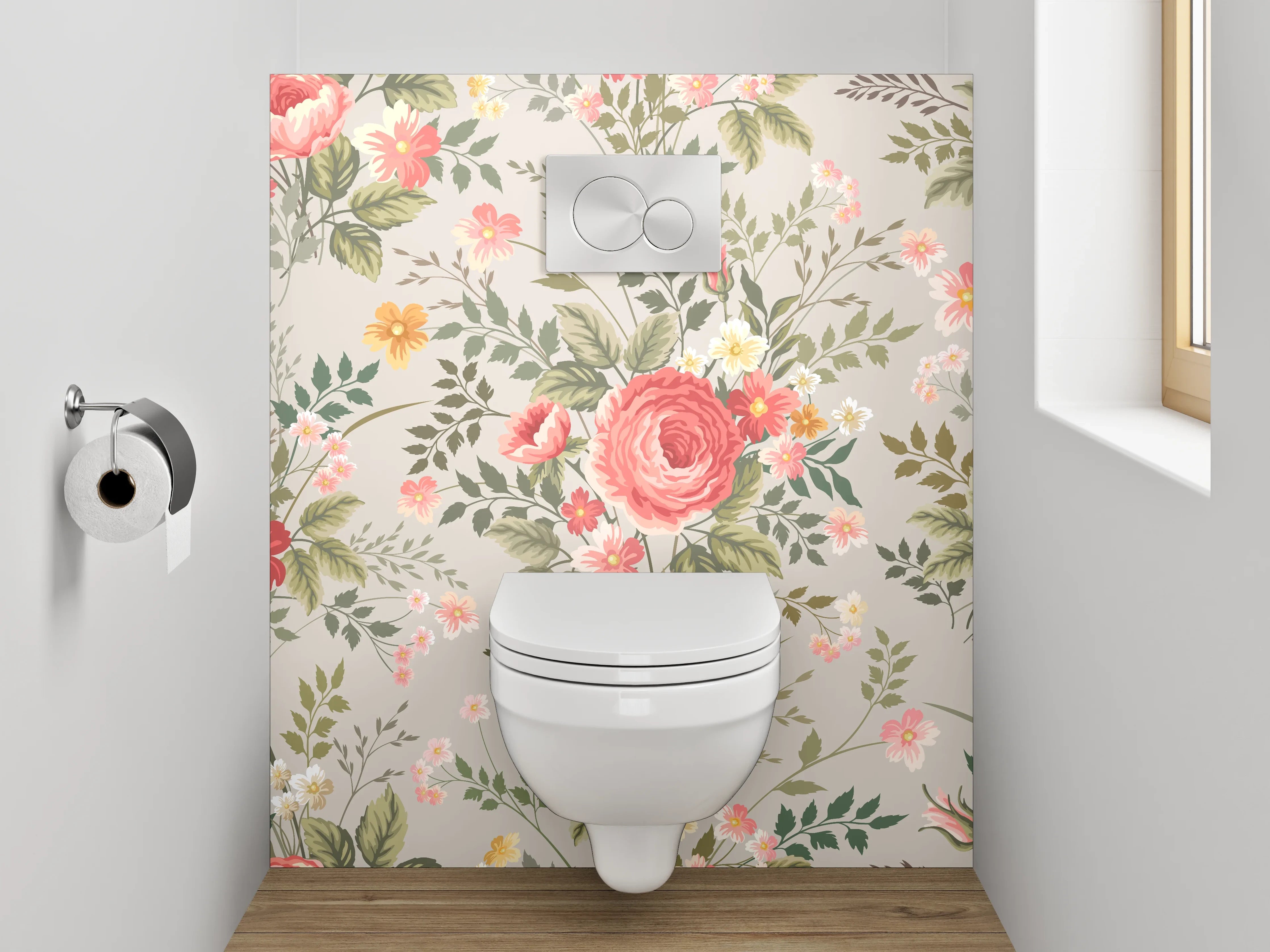 WC-Rückwand - Vintage Blumenmuster in Rosa & Grün