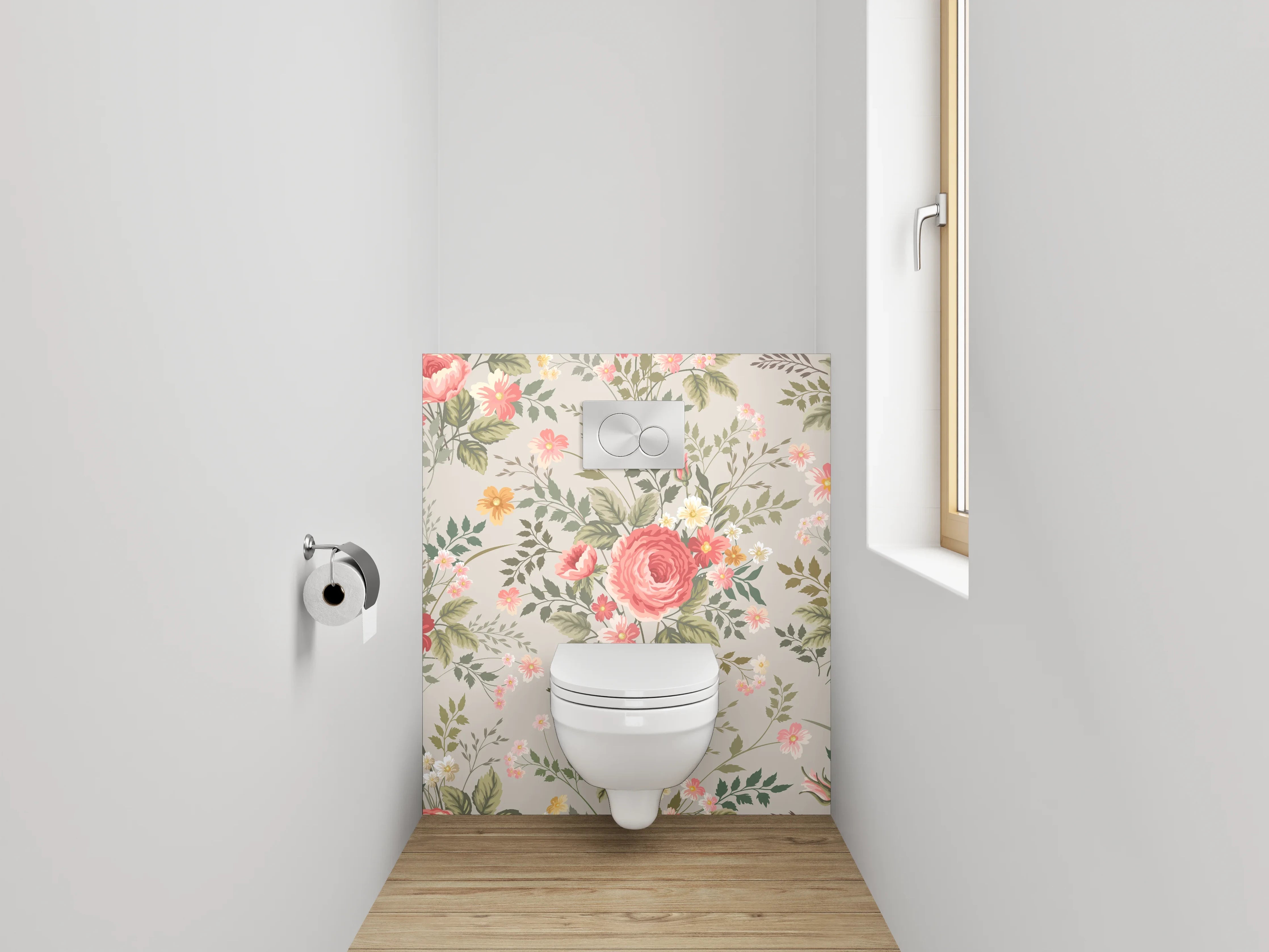 WC-Rückwand - Vintage Blumenmuster in Rosa & Grün