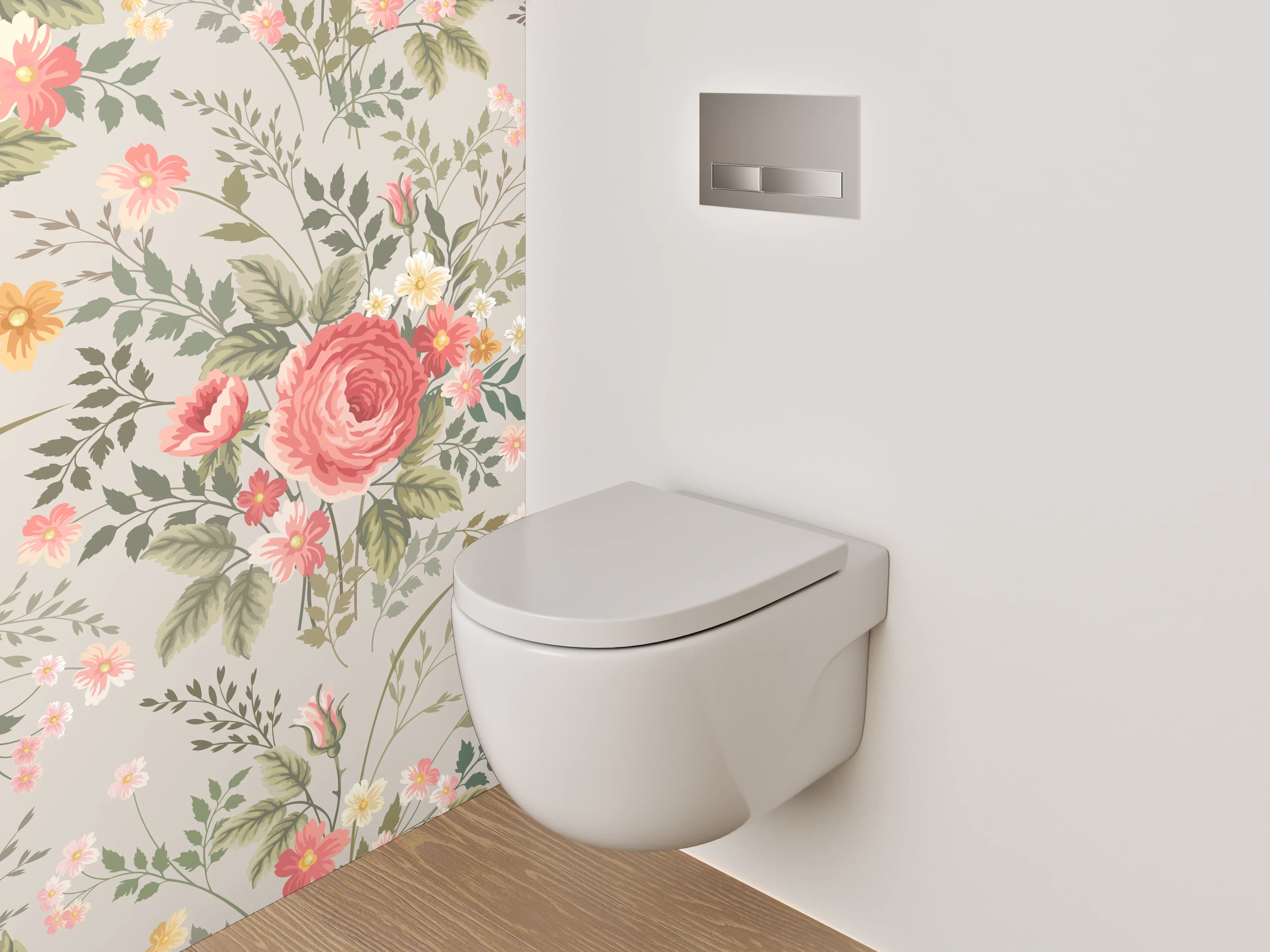 WC-Rückwand - Vintage Blumenmuster in Rosa & Grün