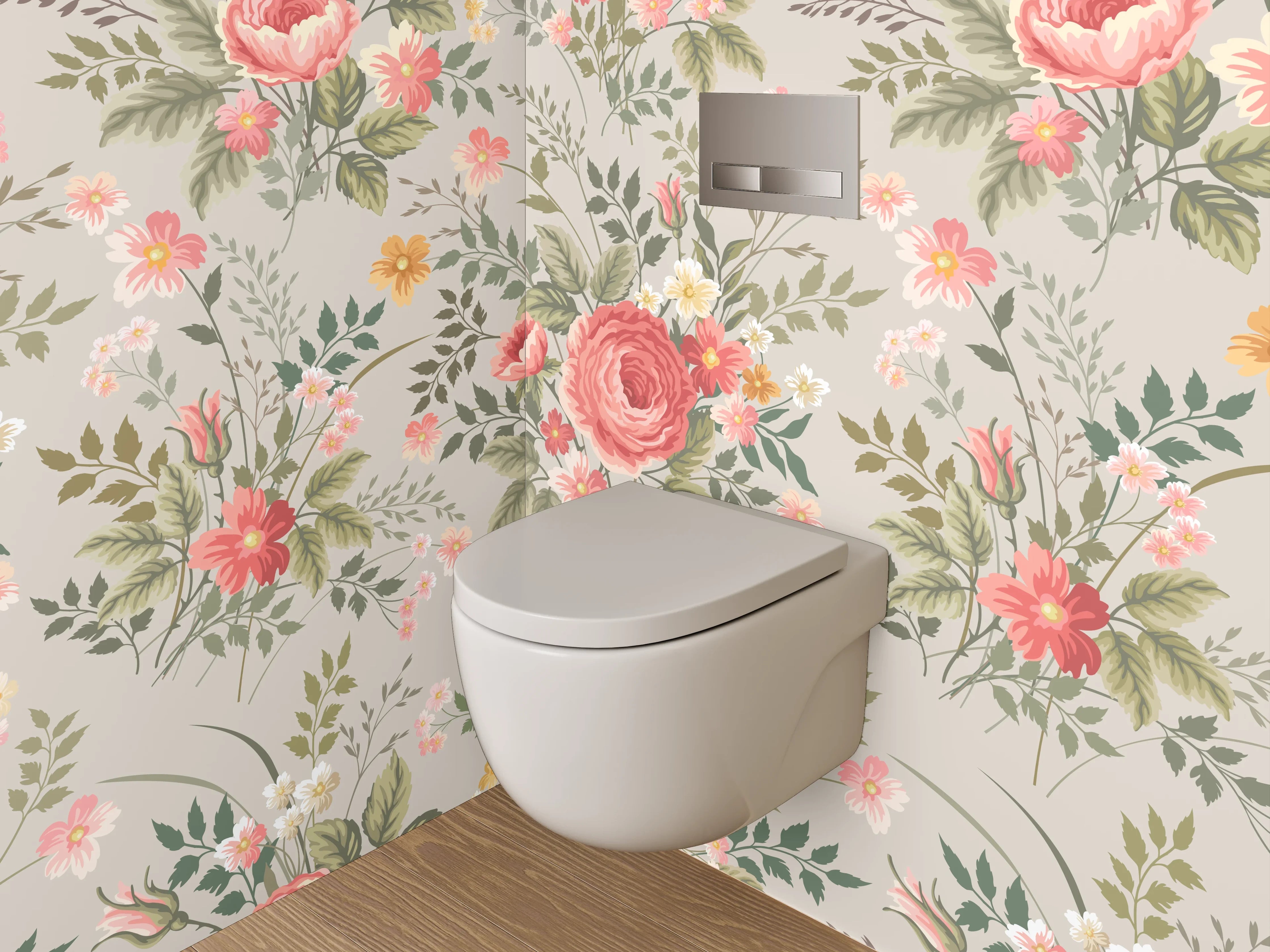 WC-Rückwand - Vintage Blumenmuster in Rosa & Grün