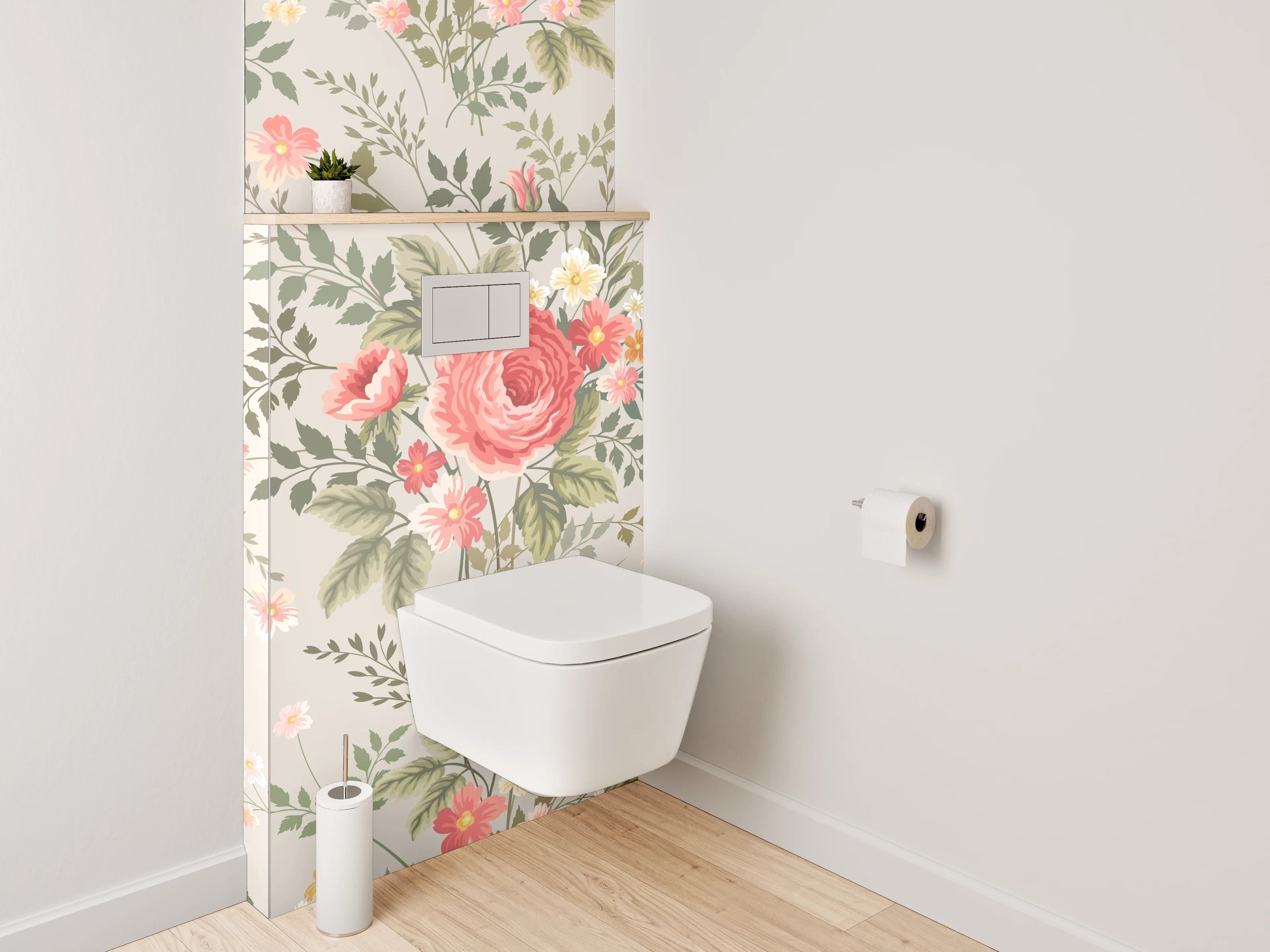 WC-Rückwand - Vintage Blumenmuster in Rosa & Grün