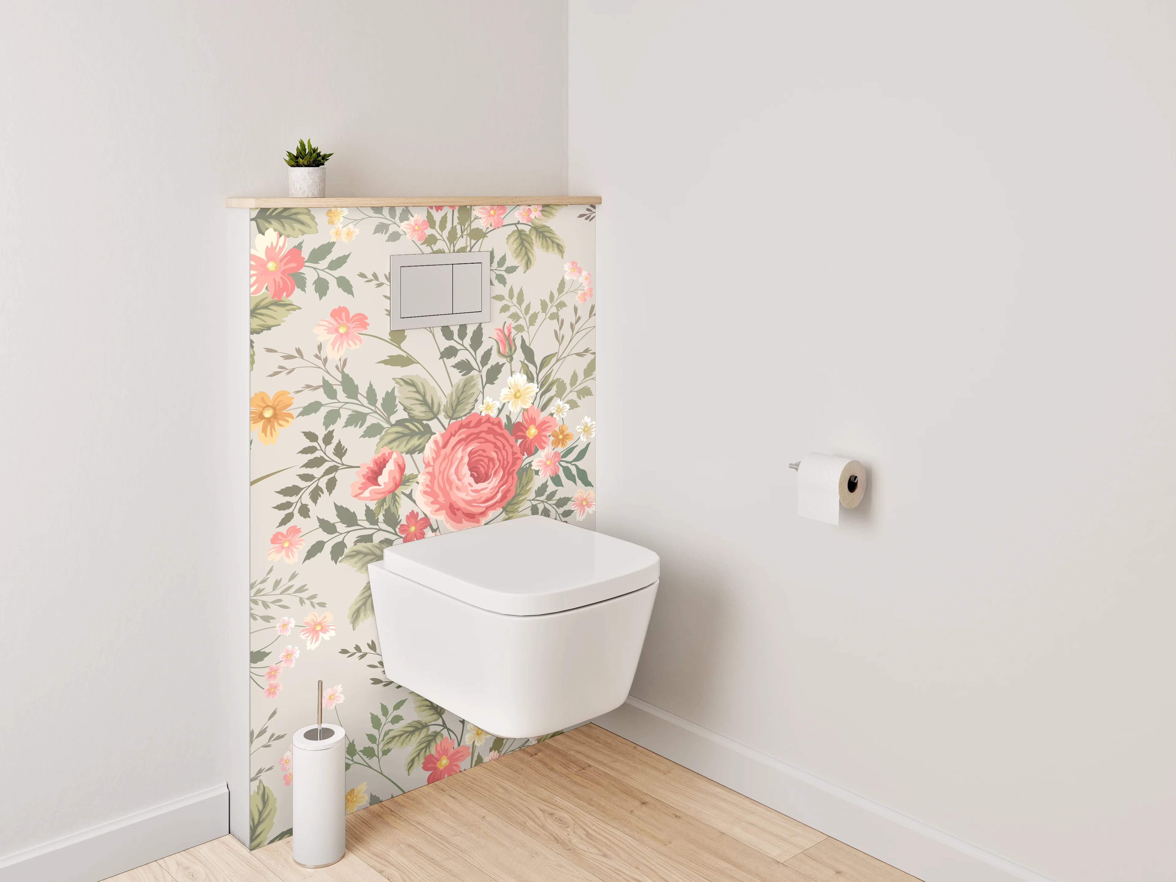 WC-Rückwand - Vintage Blumenmuster in Rosa & Grün