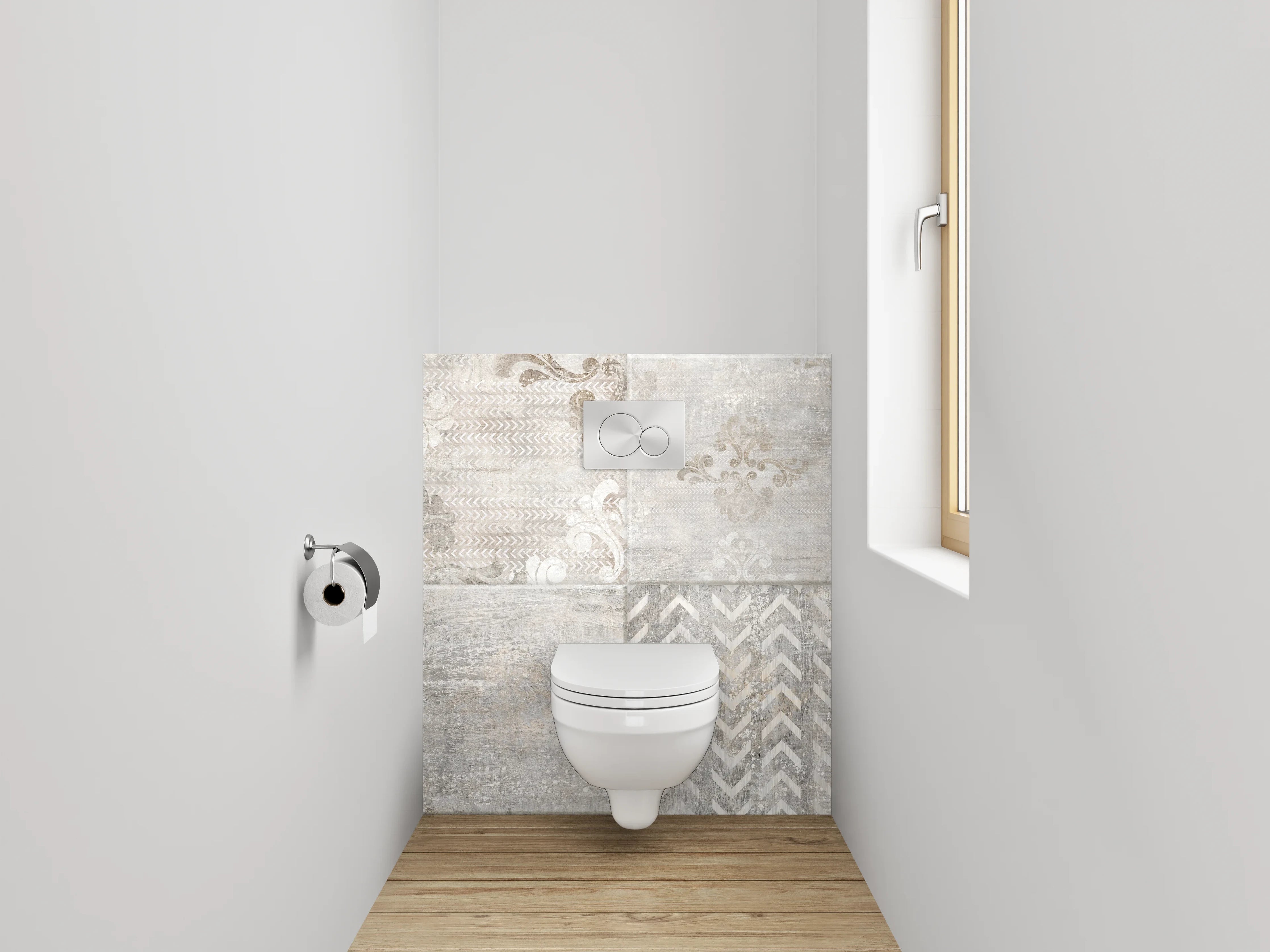 WC-Rückwand - Vintage Fliesen Grau-Weiß Dekor