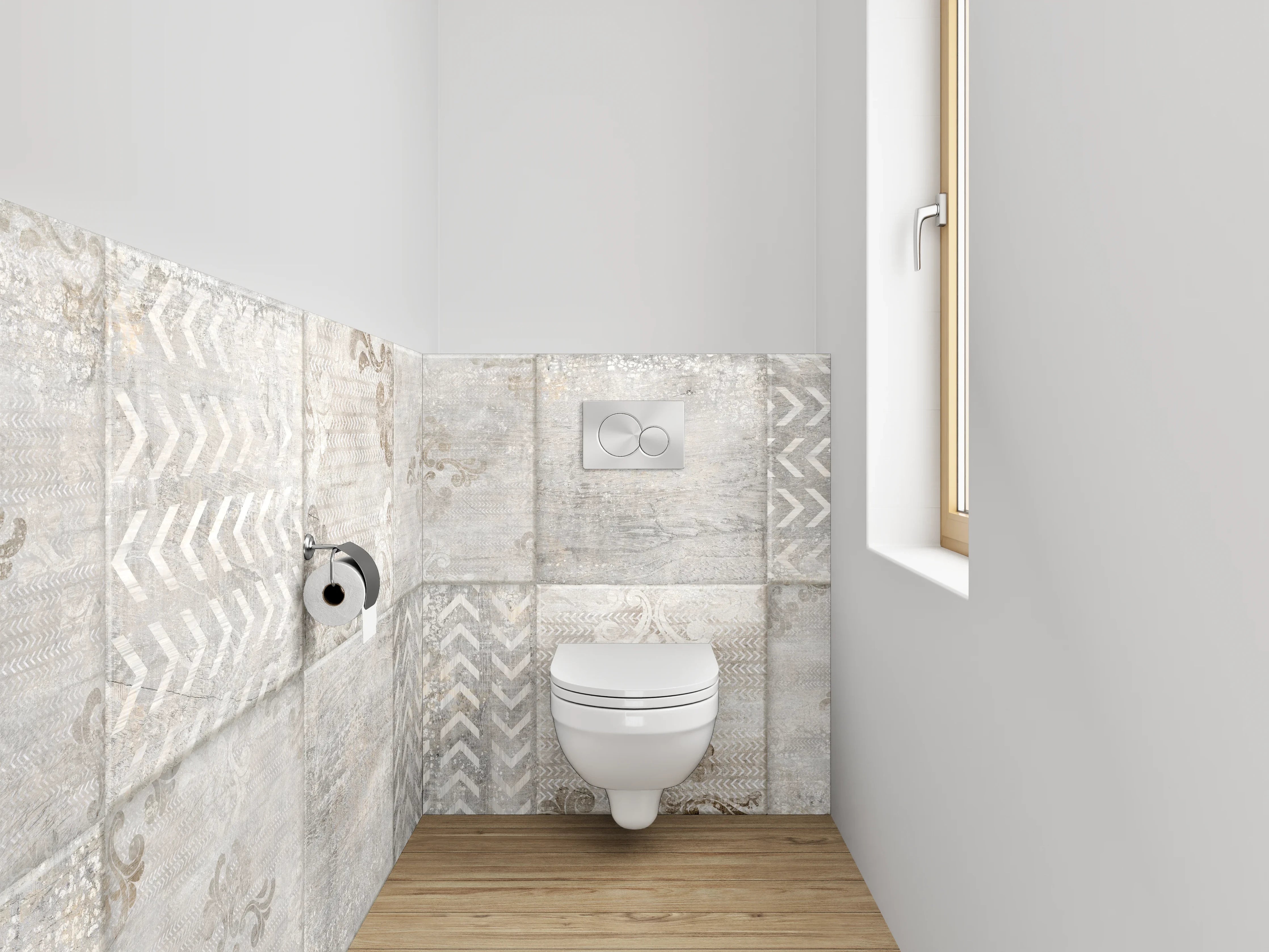 WC-Rückwand - Vintage Fliesen Grau-Weiß Dekor