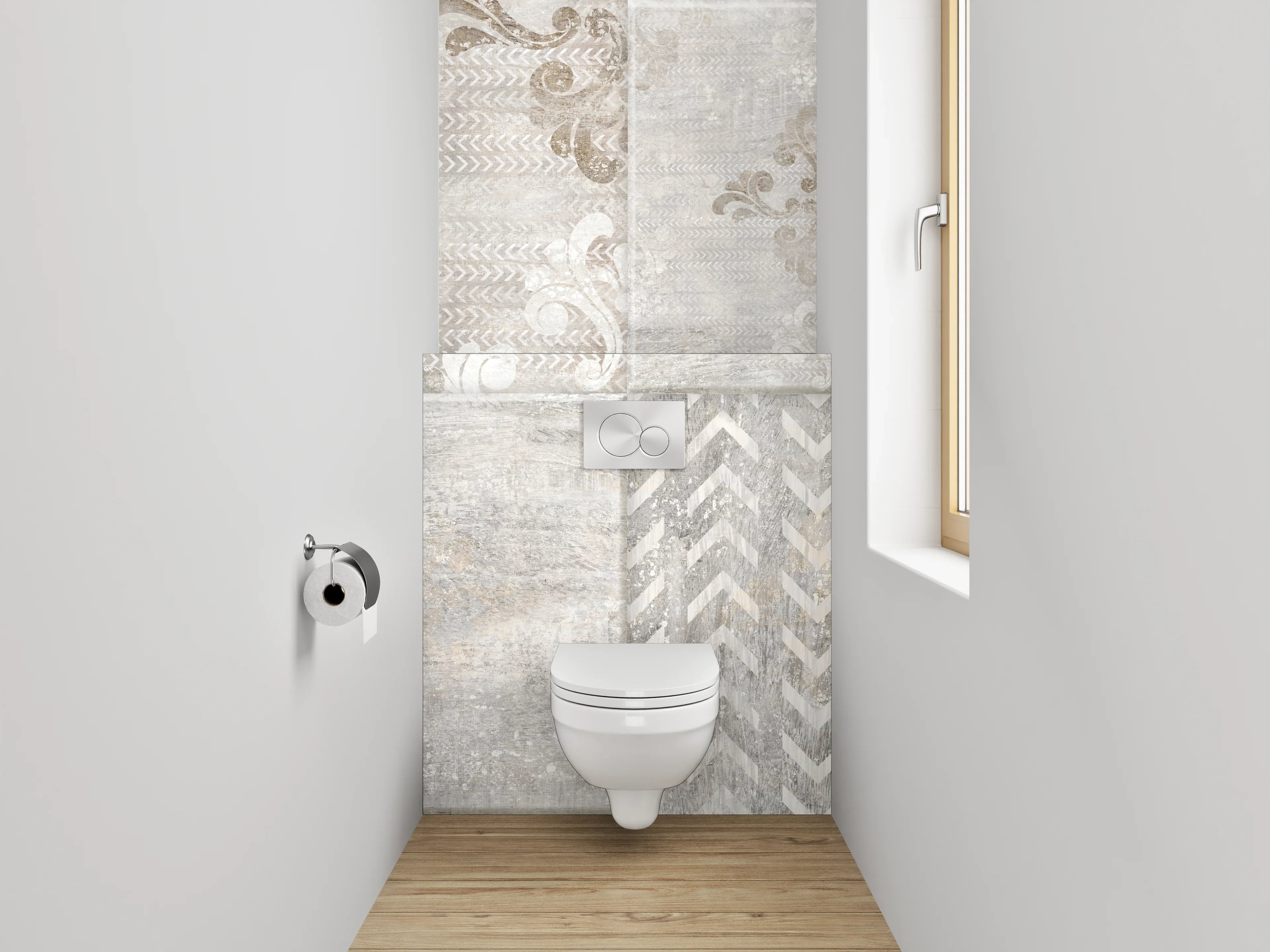 WC-Rückwand - Vintage Fliesen Grau-Weiß Dekor