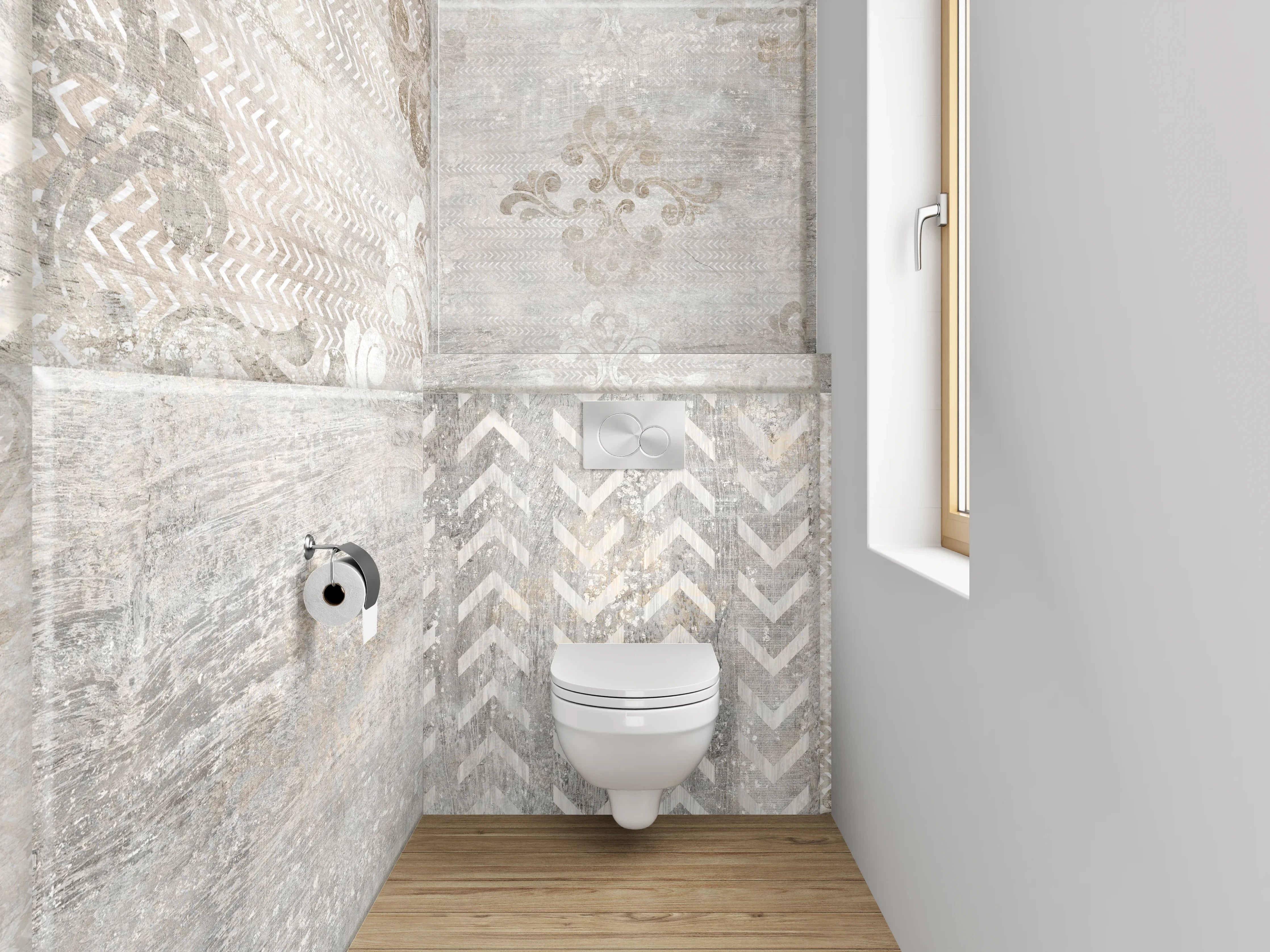 WC-Rückwand - Vintage Fliesen Grau-Weiß Dekor