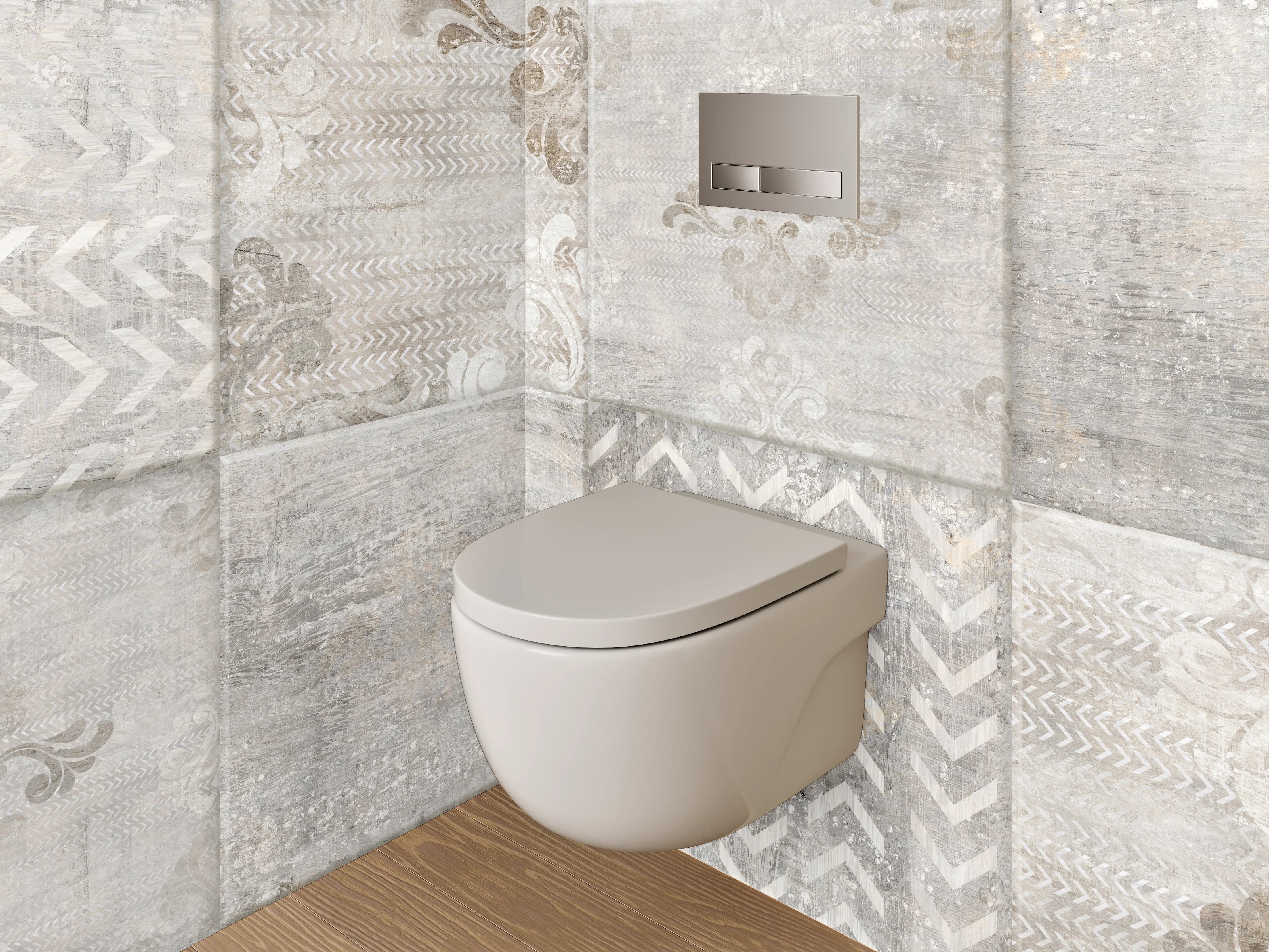 WC-Rückwand - Vintage Fliesen Grau-Weiß Dekor