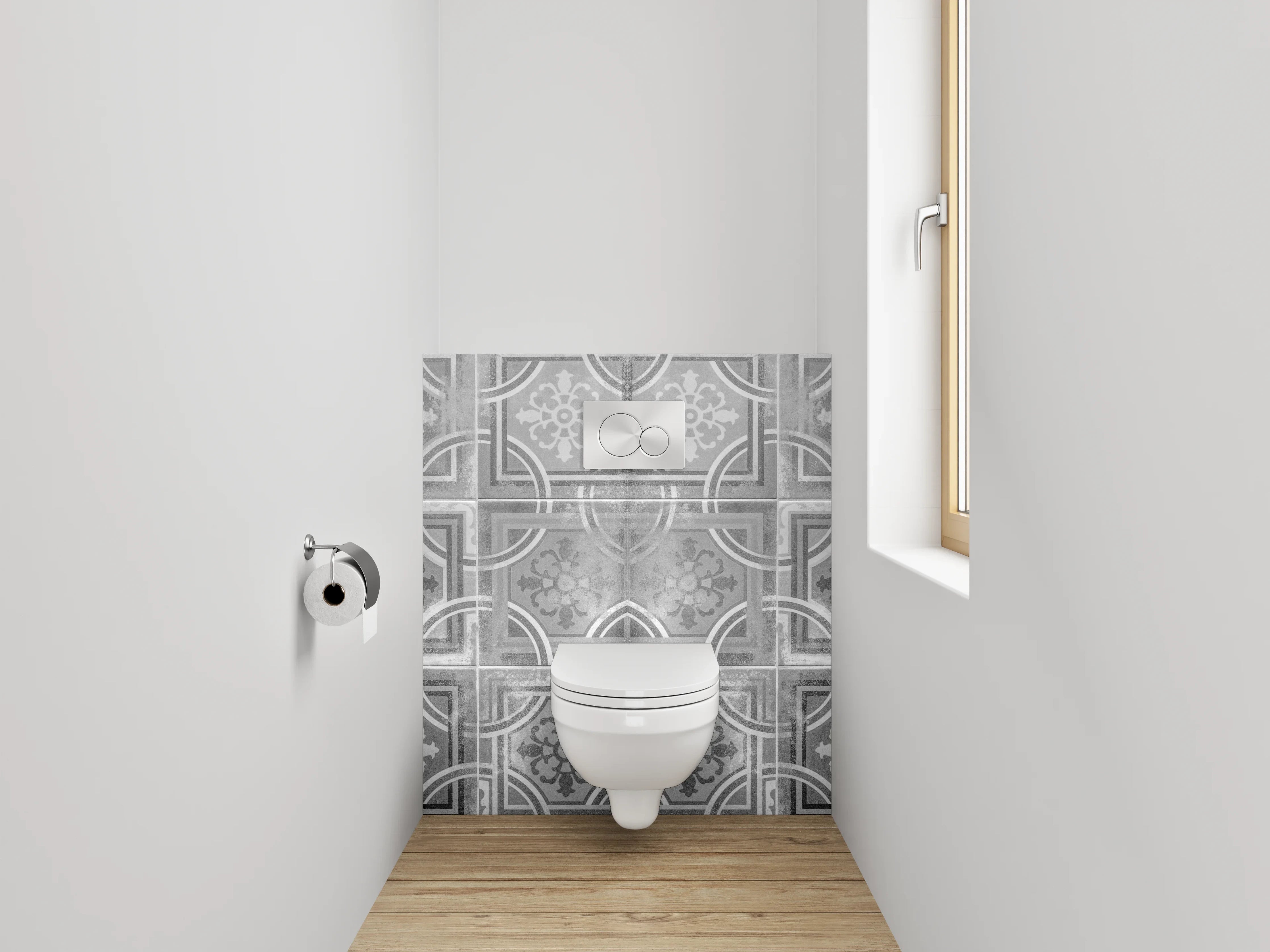 WC-Rückwand - Vintage Fliesen Mosaik Grau Weiß