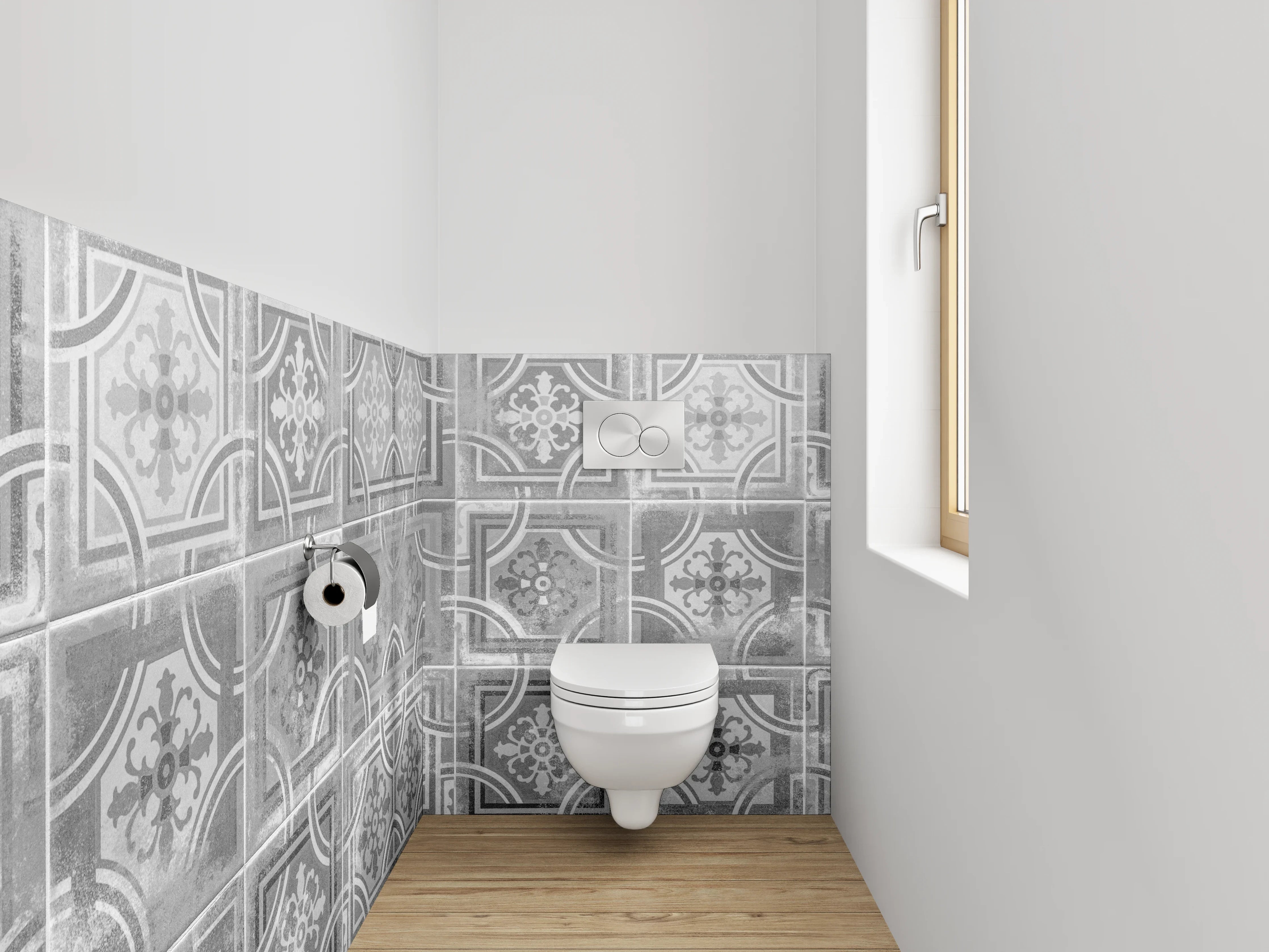 WC-Rückwand - Vintage Fliesen Mosaik Grau Weiß