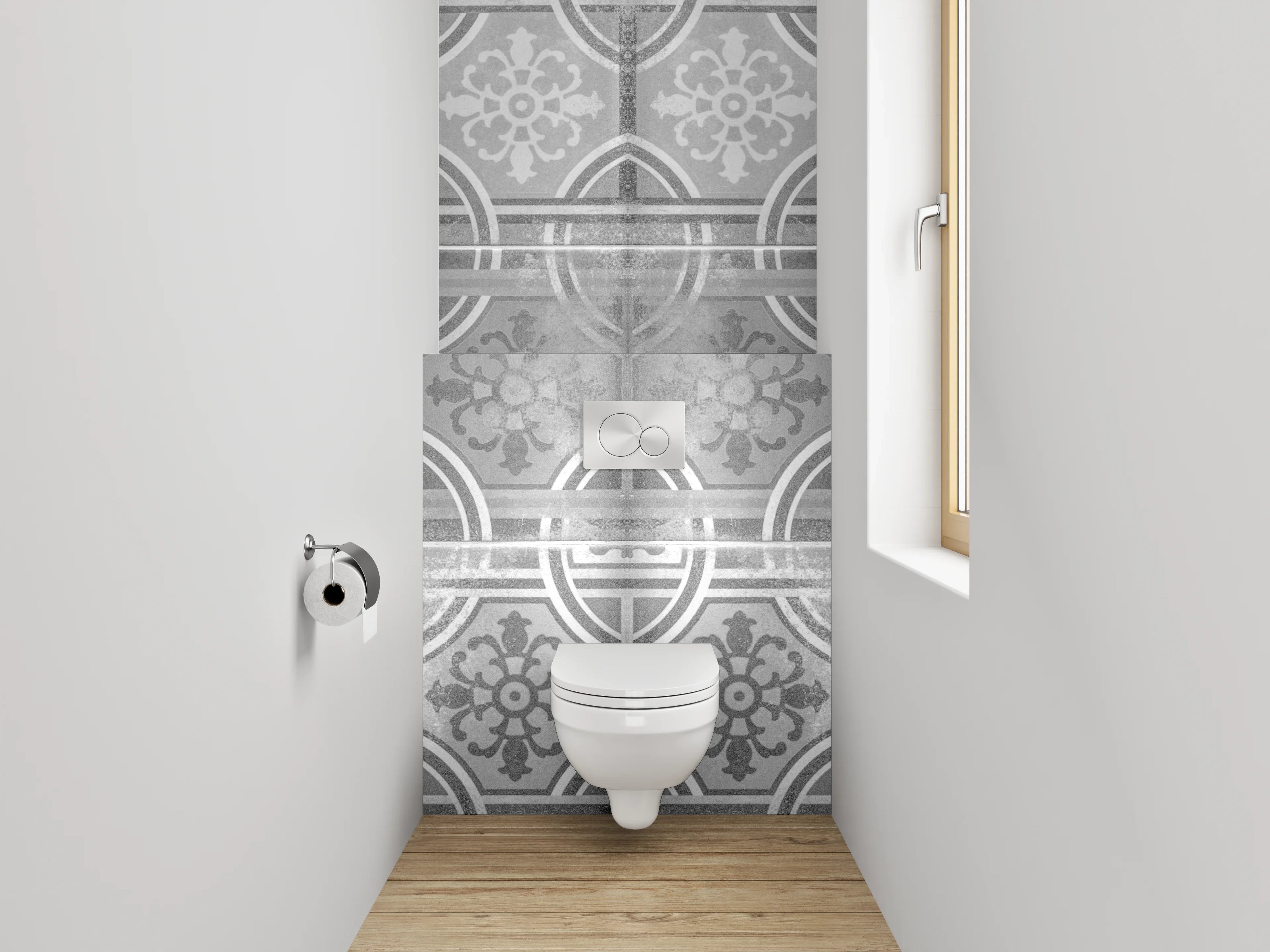WC-Rückwand - Vintage Fliesen Mosaik Grau Weiß