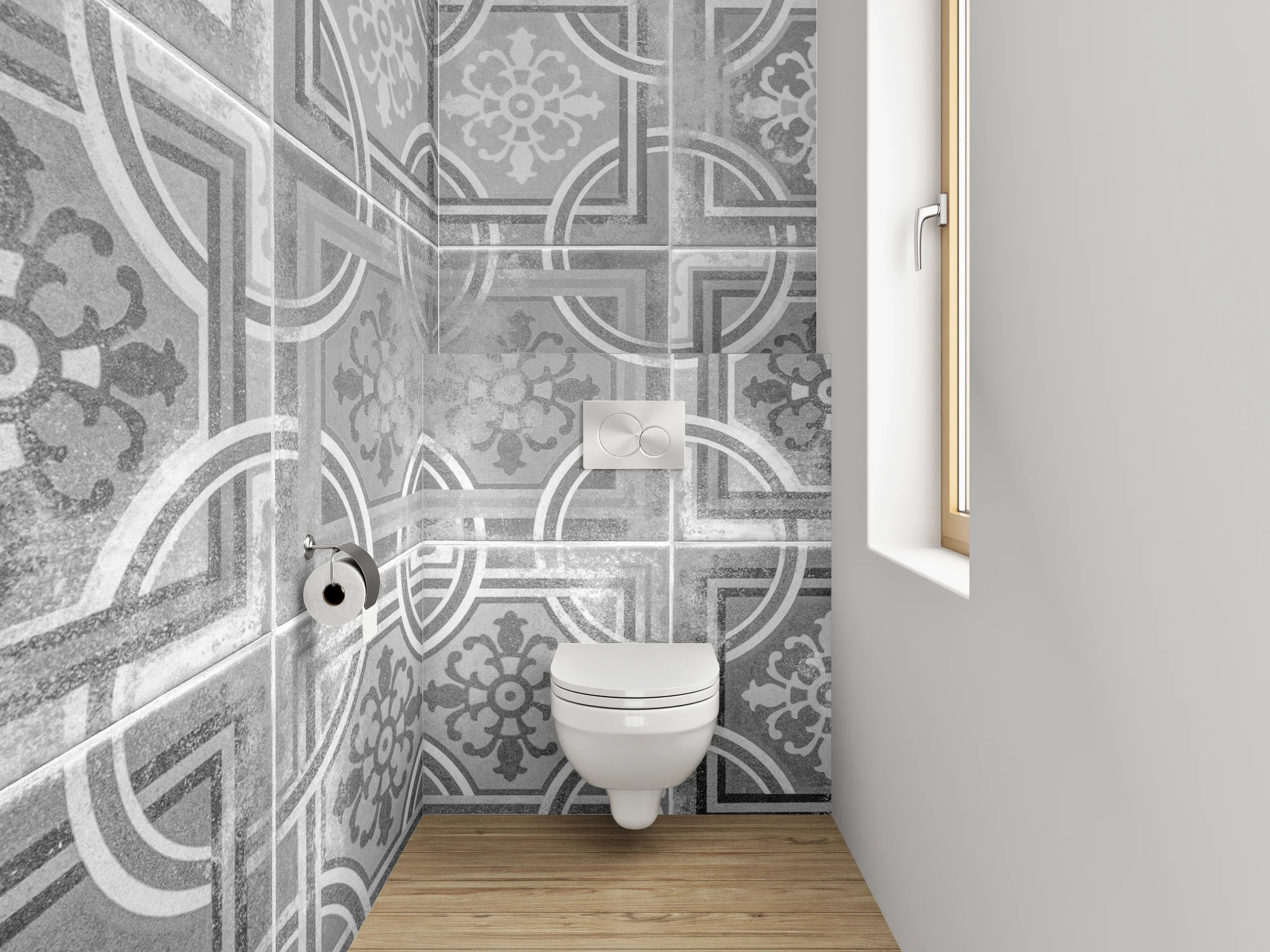 WC-Rückwand - Vintage Fliesen Mosaik Grau Weiß