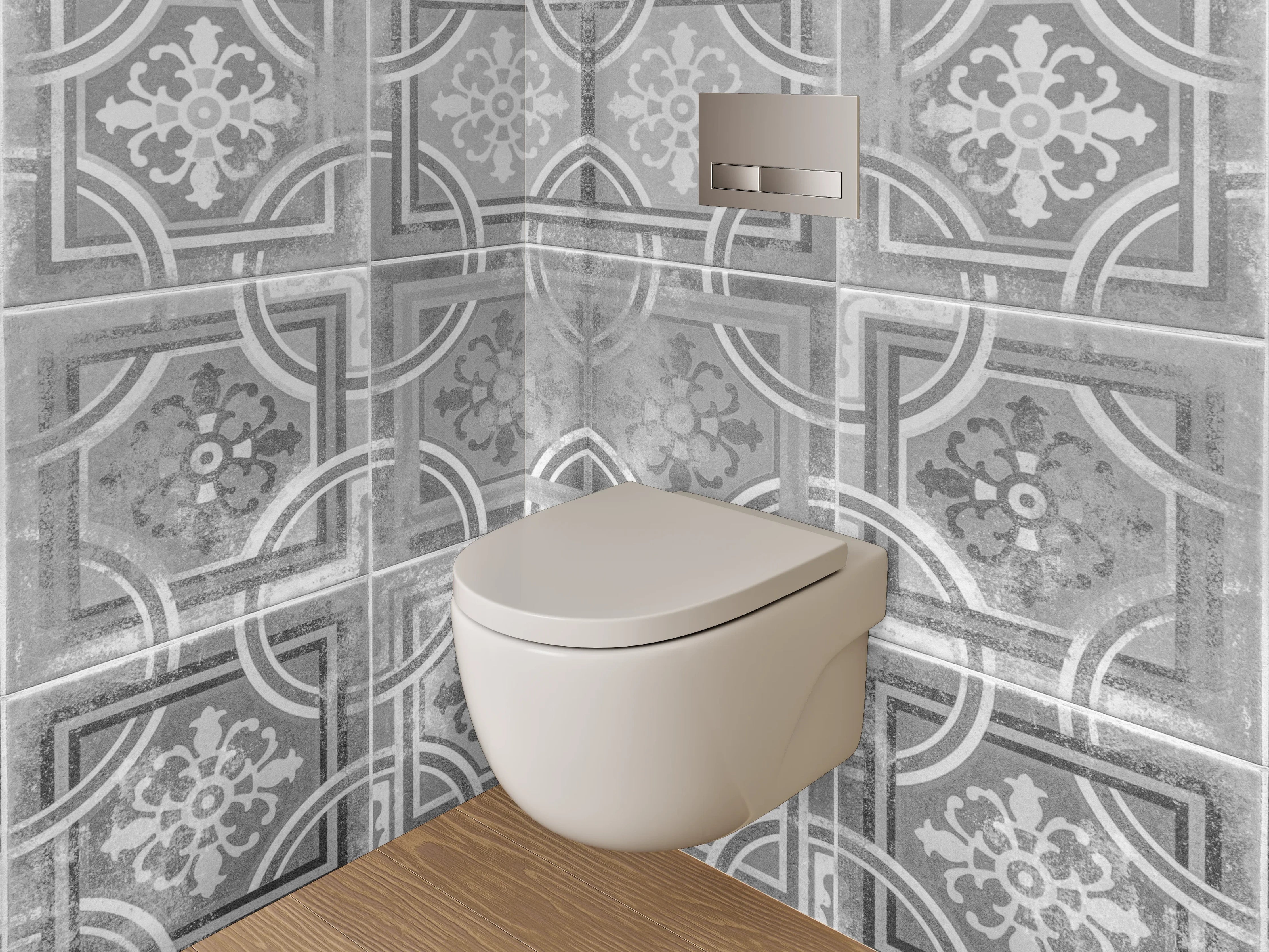 WC-Rückwand - Vintage Fliesen Mosaik Grau Weiß