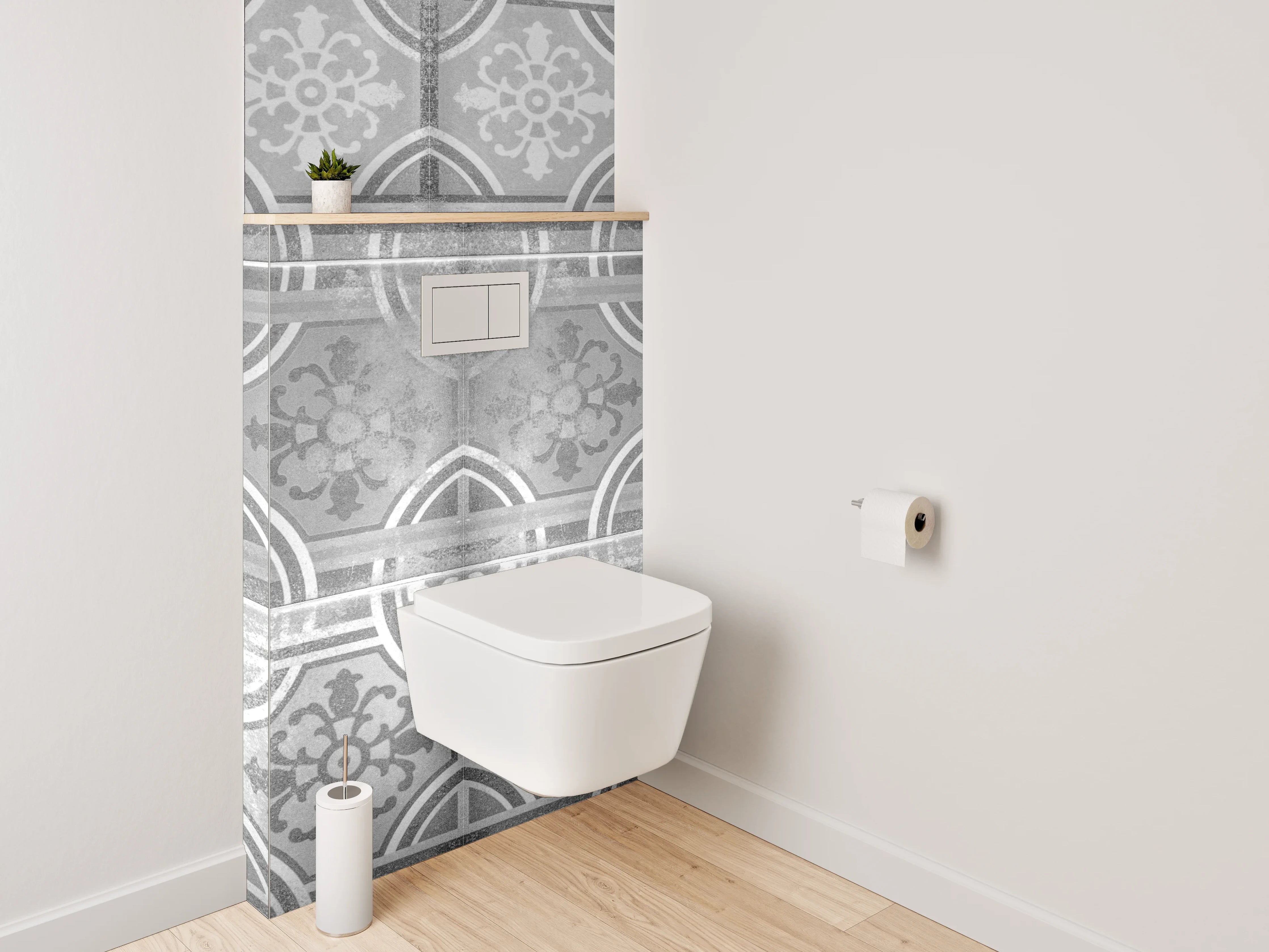 WC-Rückwand - Vintage Fliesen Mosaik Grau Weiß